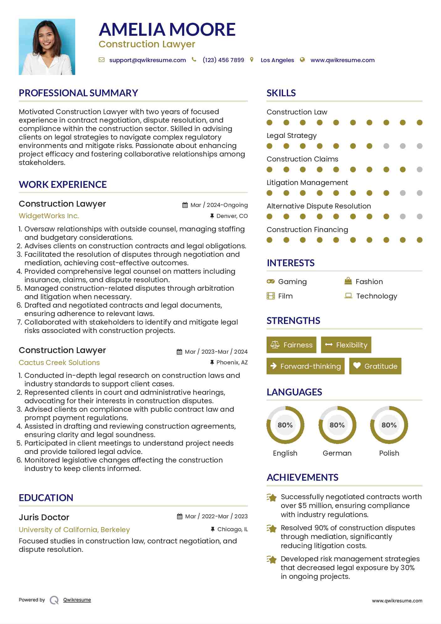 Construction Lawyer Resume Example