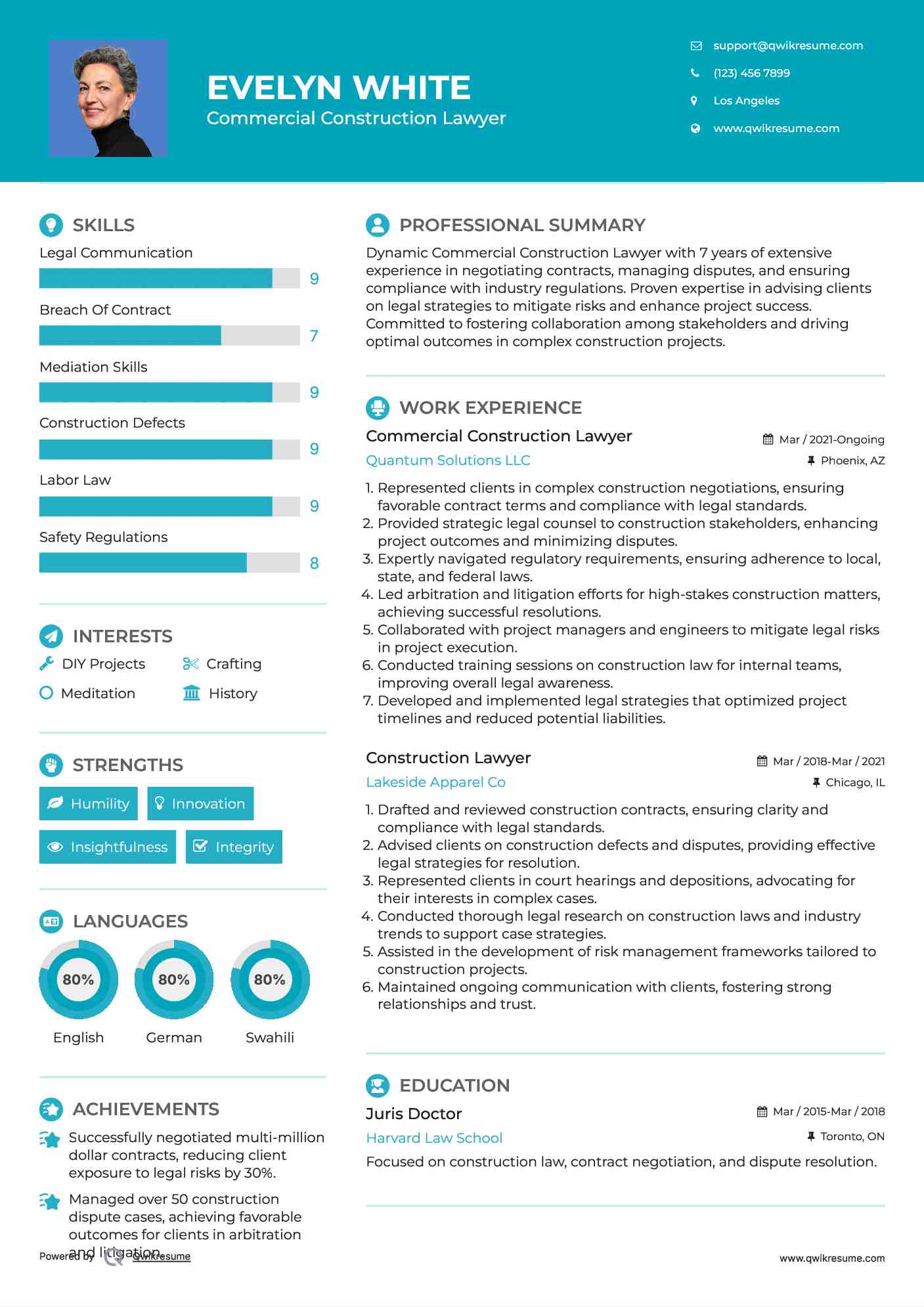 Commercial Construction Lawyer
 Resume Sample