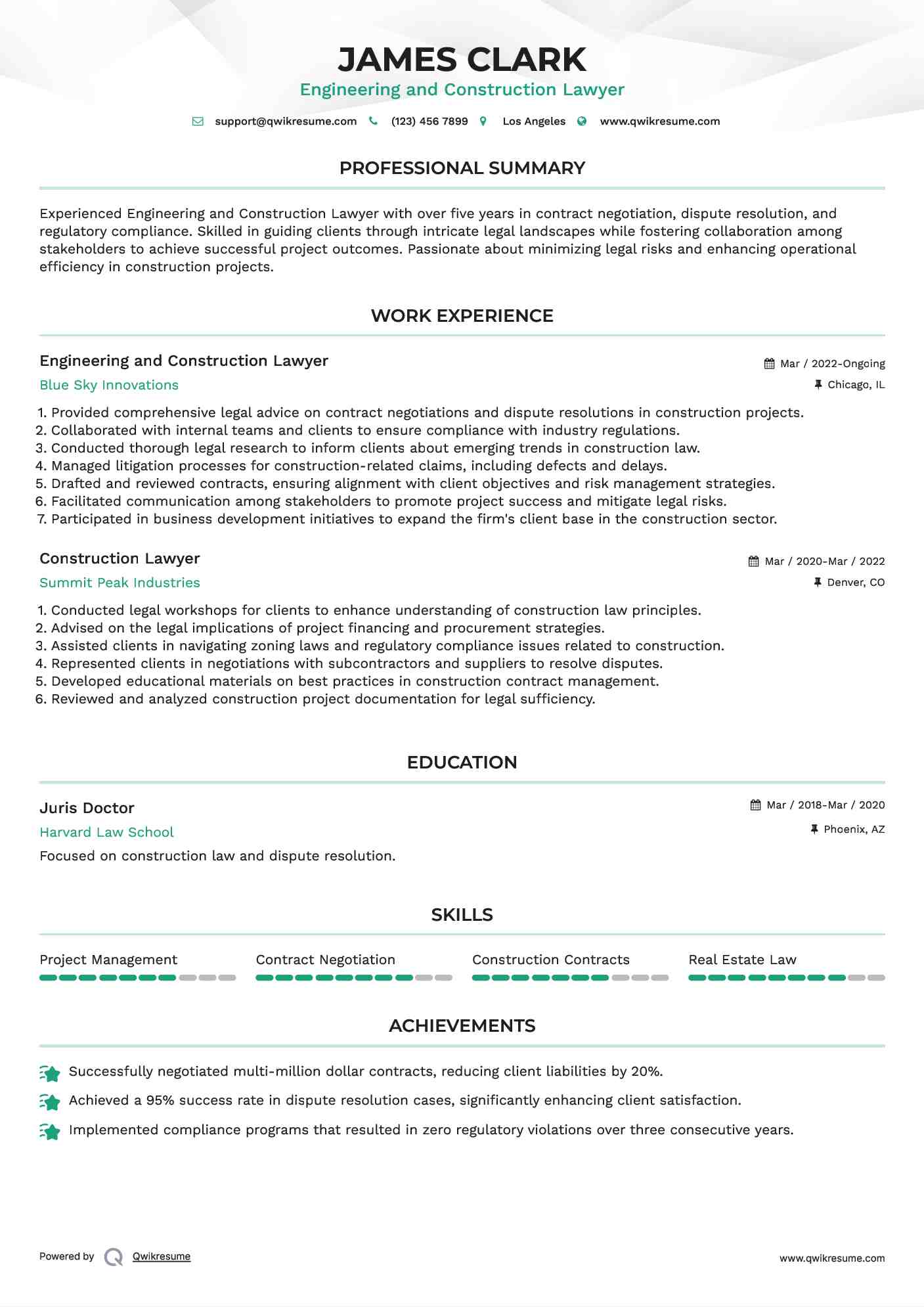 Engineering and Construction Lawyer
 Resume Model