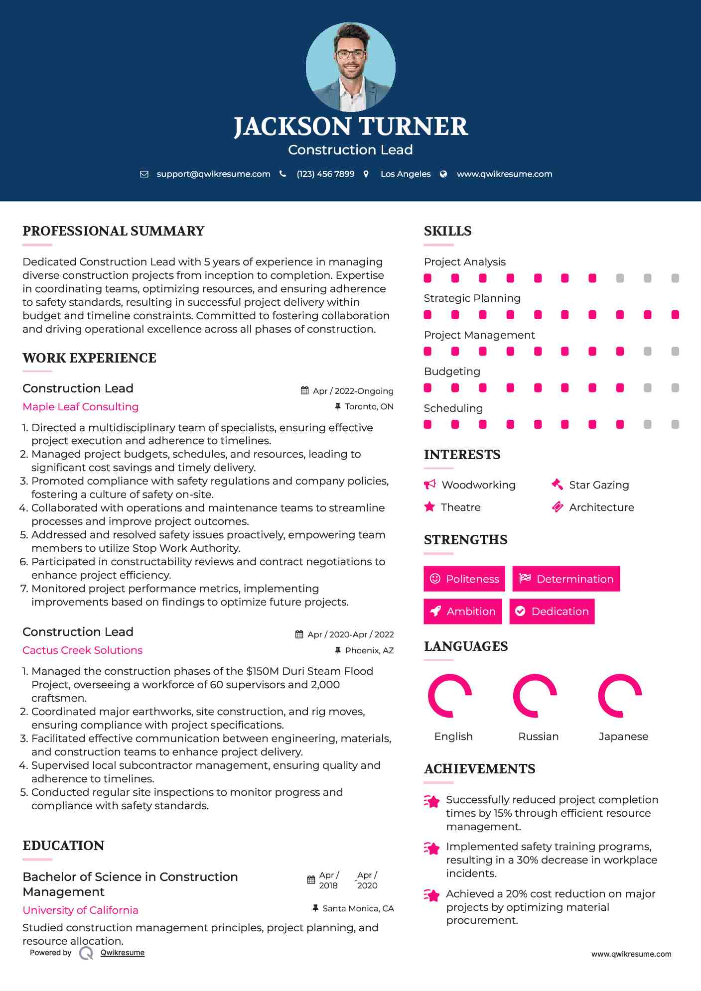 Construction Lead Resume Format