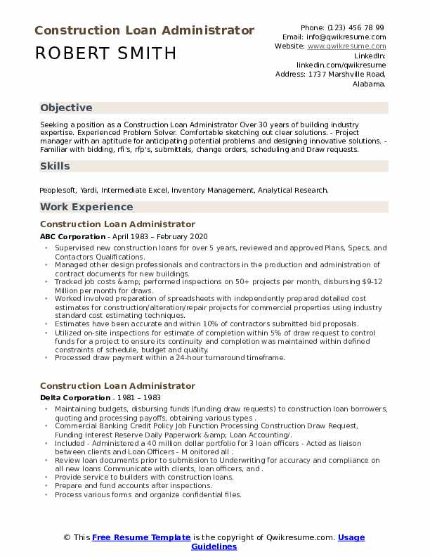 Construction Loan Administrator Resume Samples | QwikResume