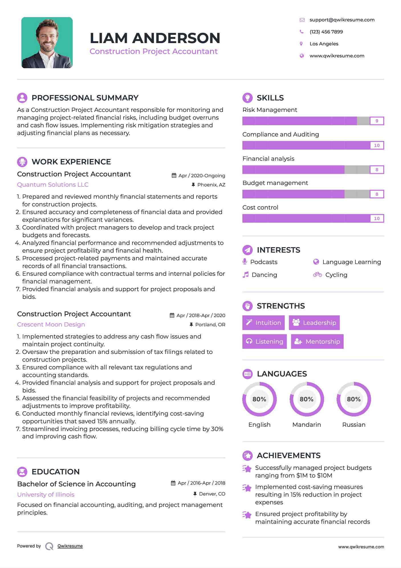 Construction Project Accountant Resume Model