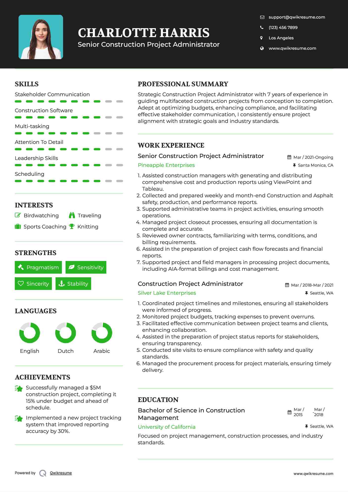 Senior Construction Project Administrator Resume Format