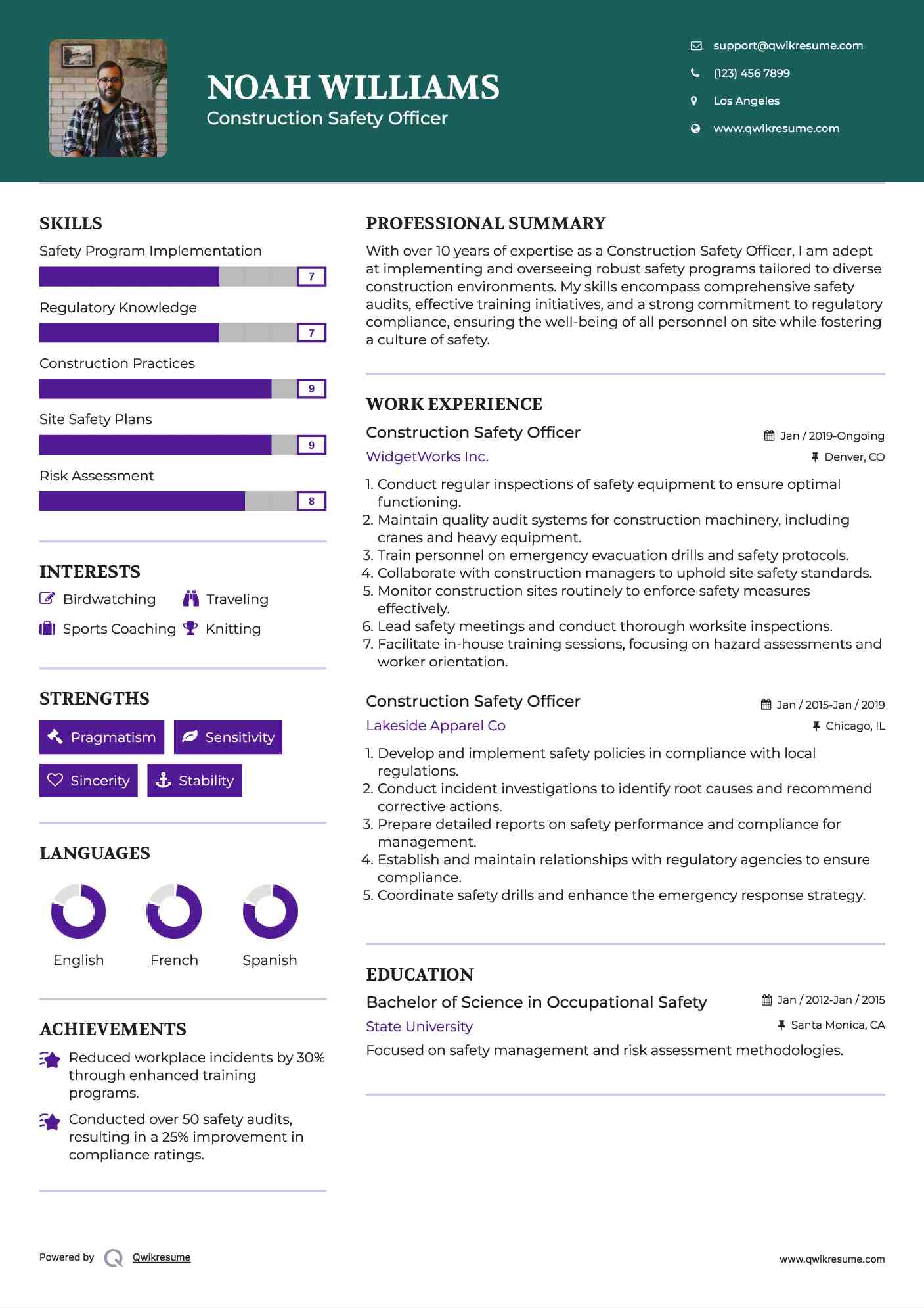 Construction Safety Officer Resume Sample