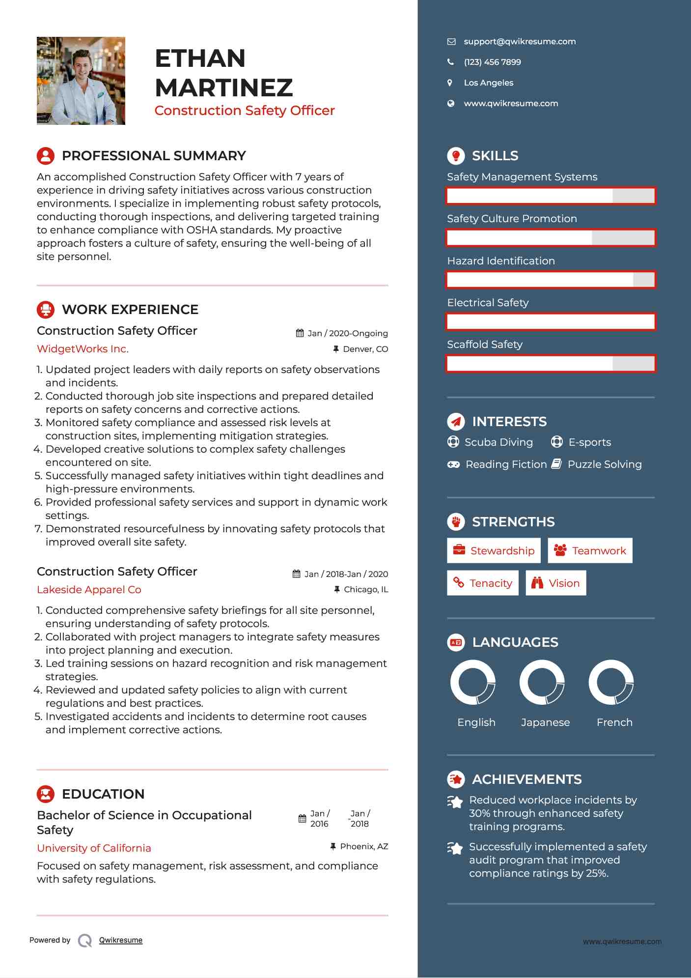 Construction Safety Officer Resume Format