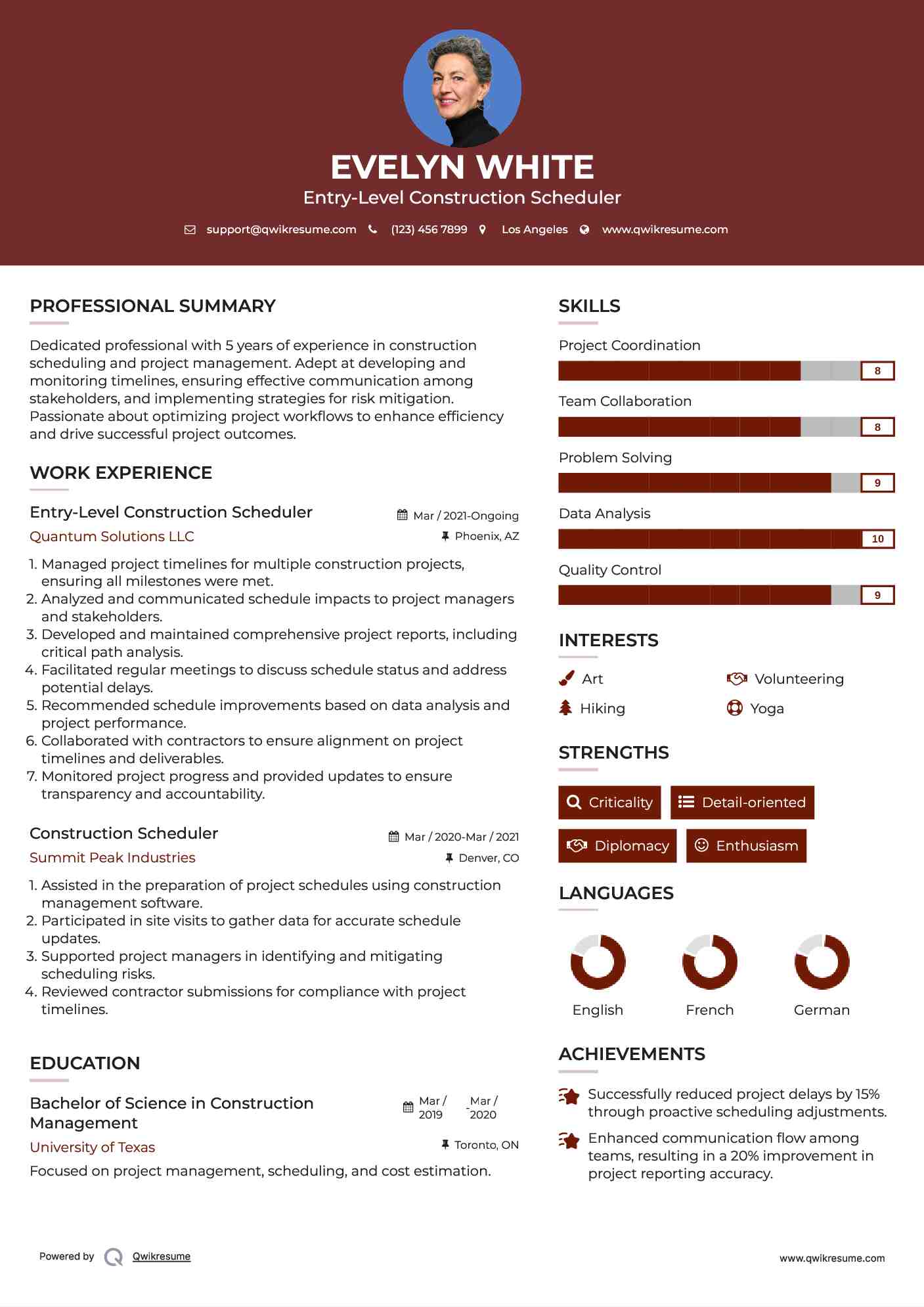 Entry-Level Construction Scheduler Resume Template