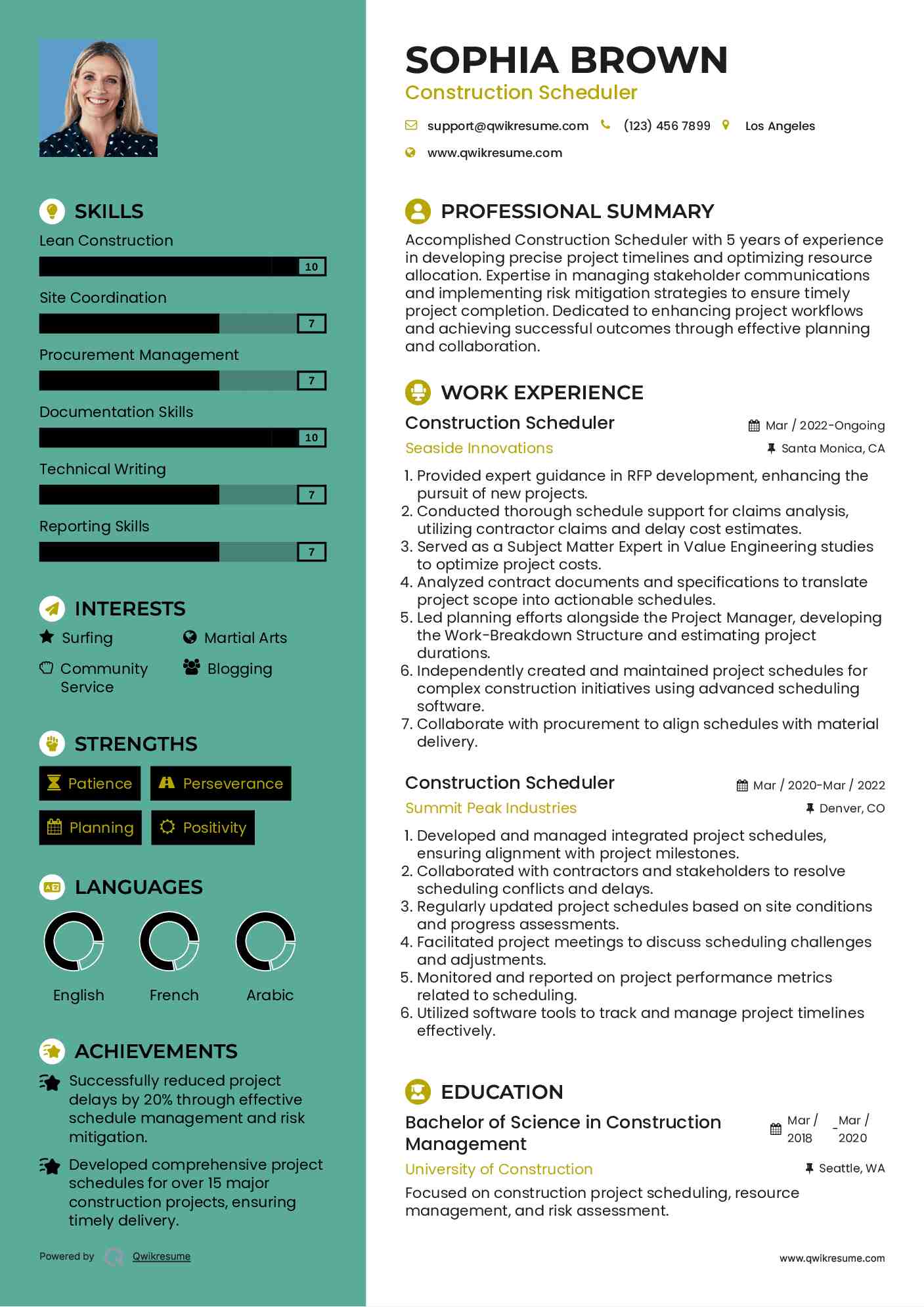 Construction Scheduler Resume Format