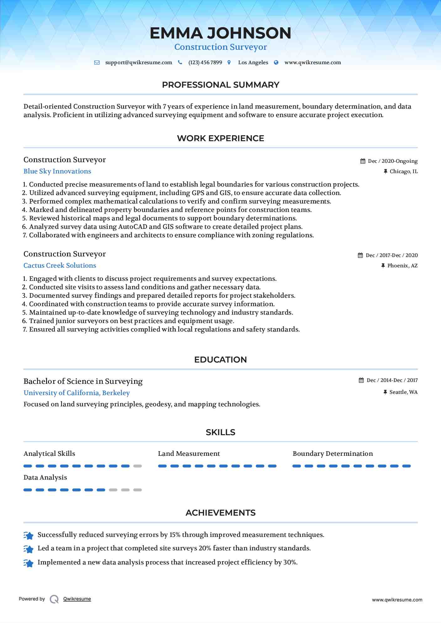 Construction Surveyor Resume Model