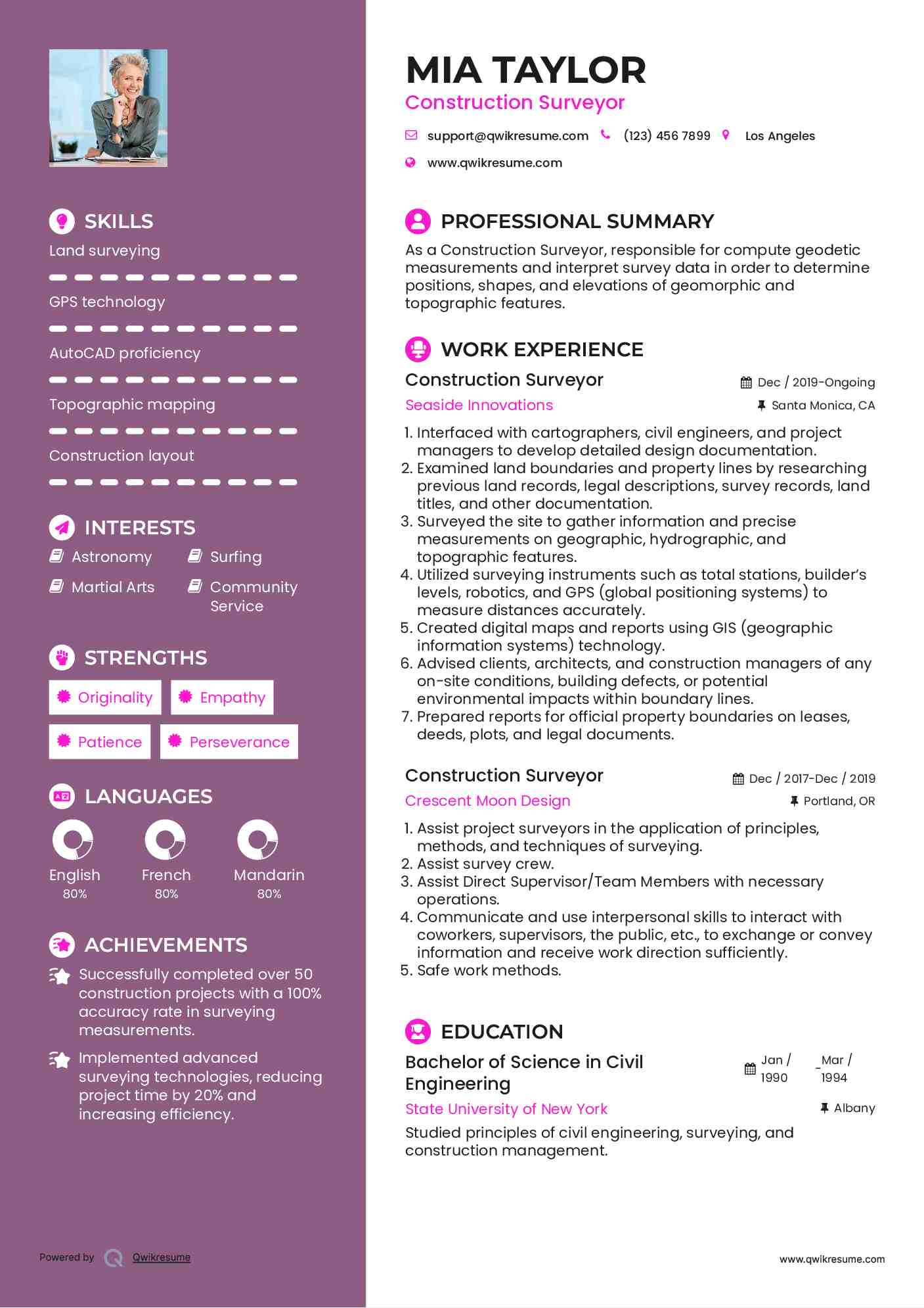 Construction Surveyor Resume Example