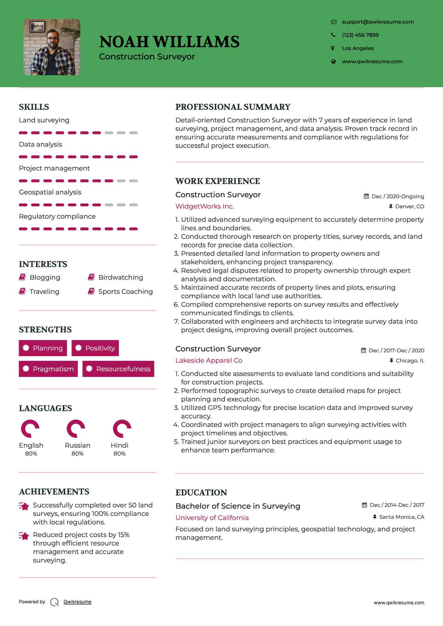 Construction Surveyor Resume Format
