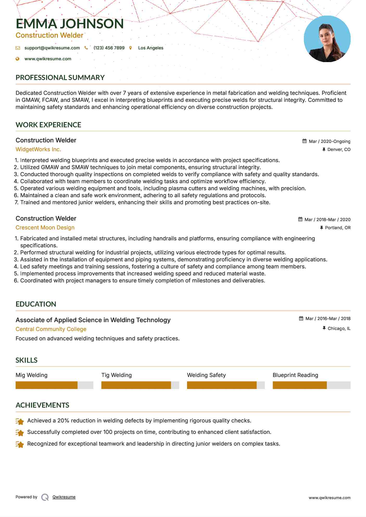 Construction Welder Resume Template
