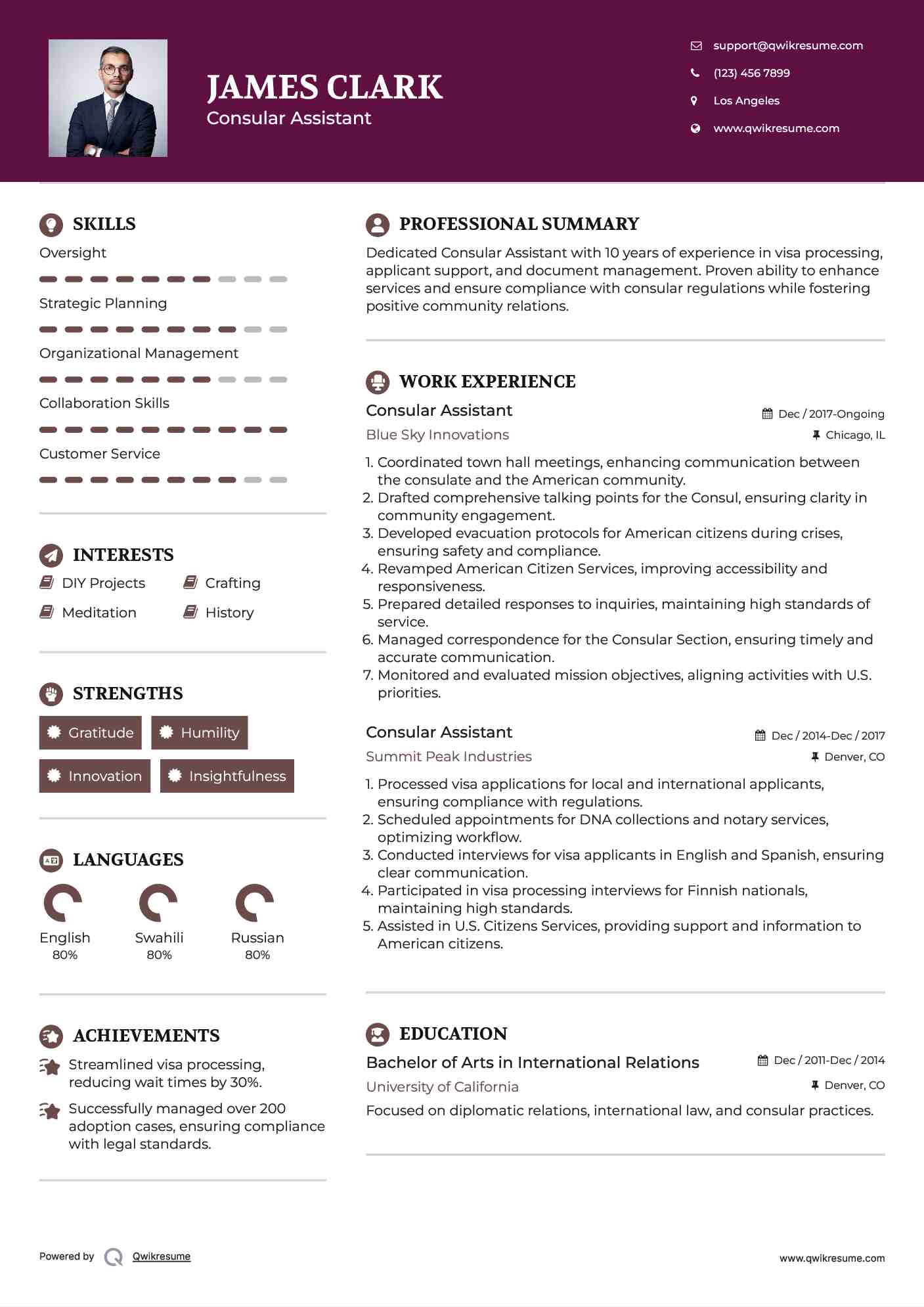 Consular Assistant Resume Model