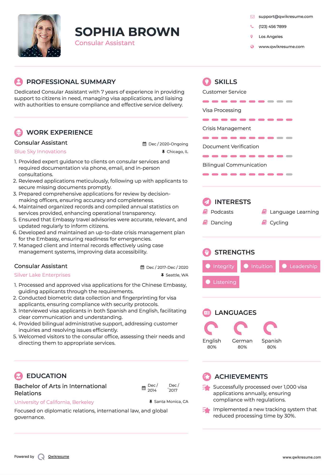 Consular Assistant Resume Template