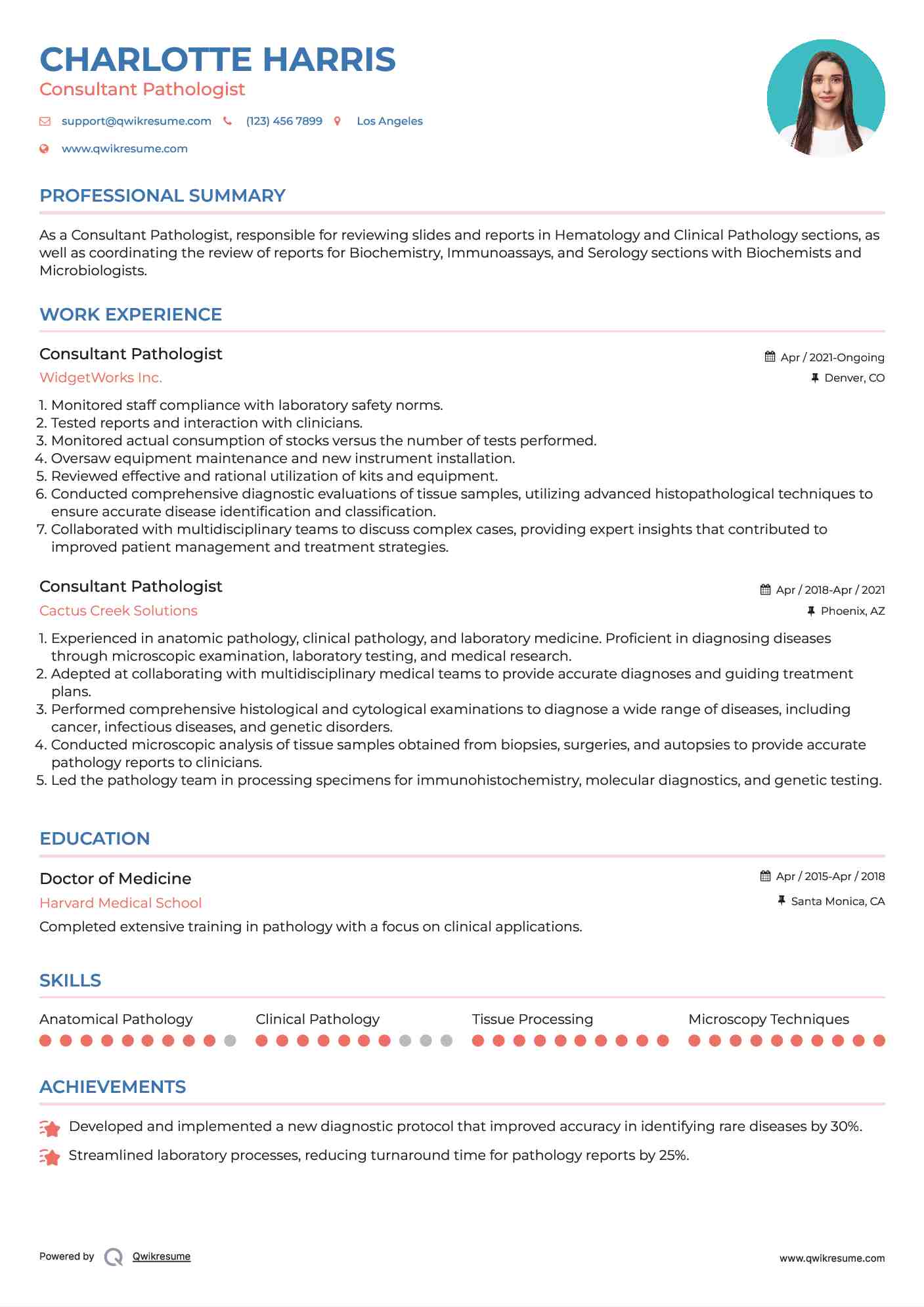 Consultant Pathologist Resume Format
