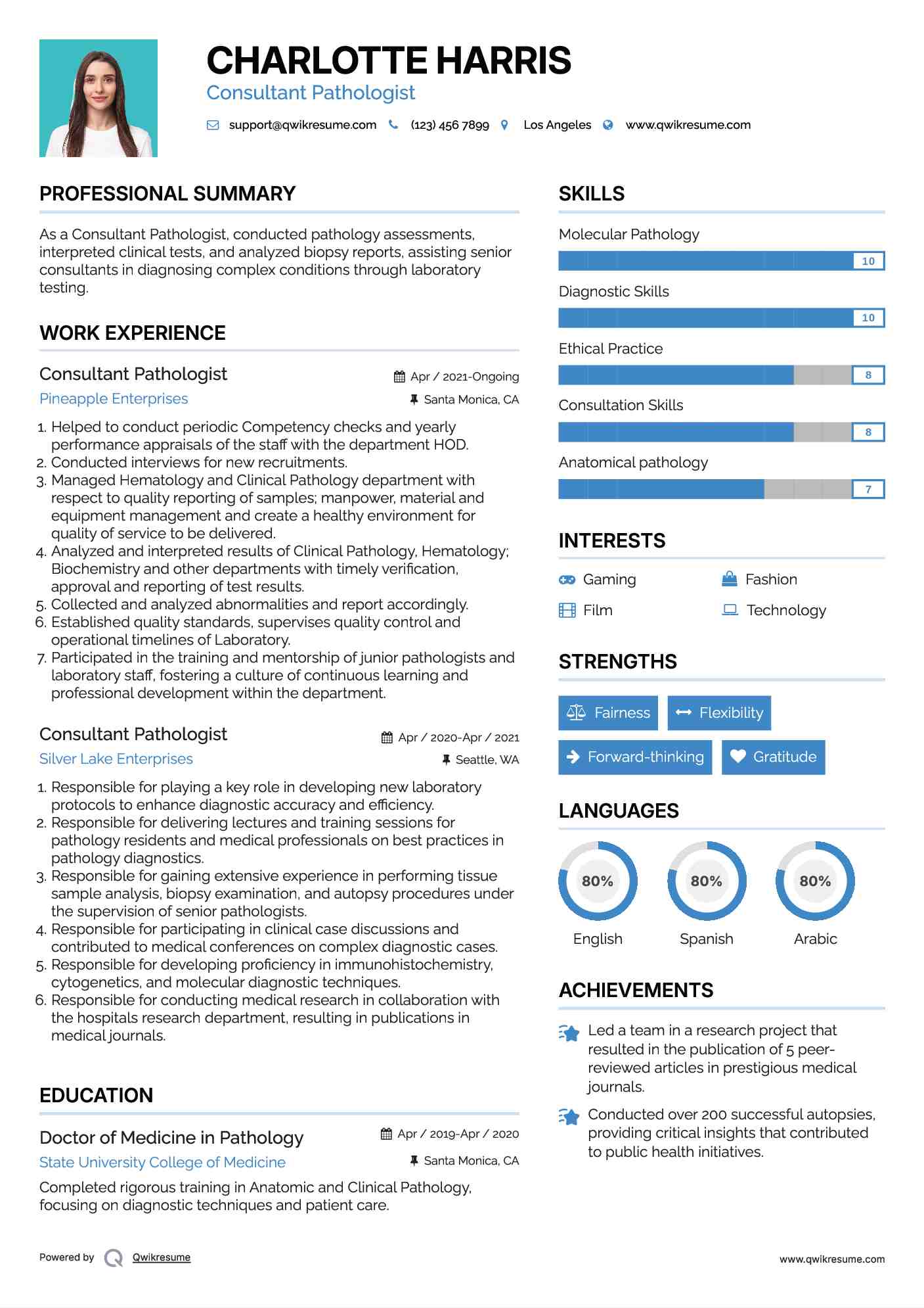 Consultant Pathologist Resume Template