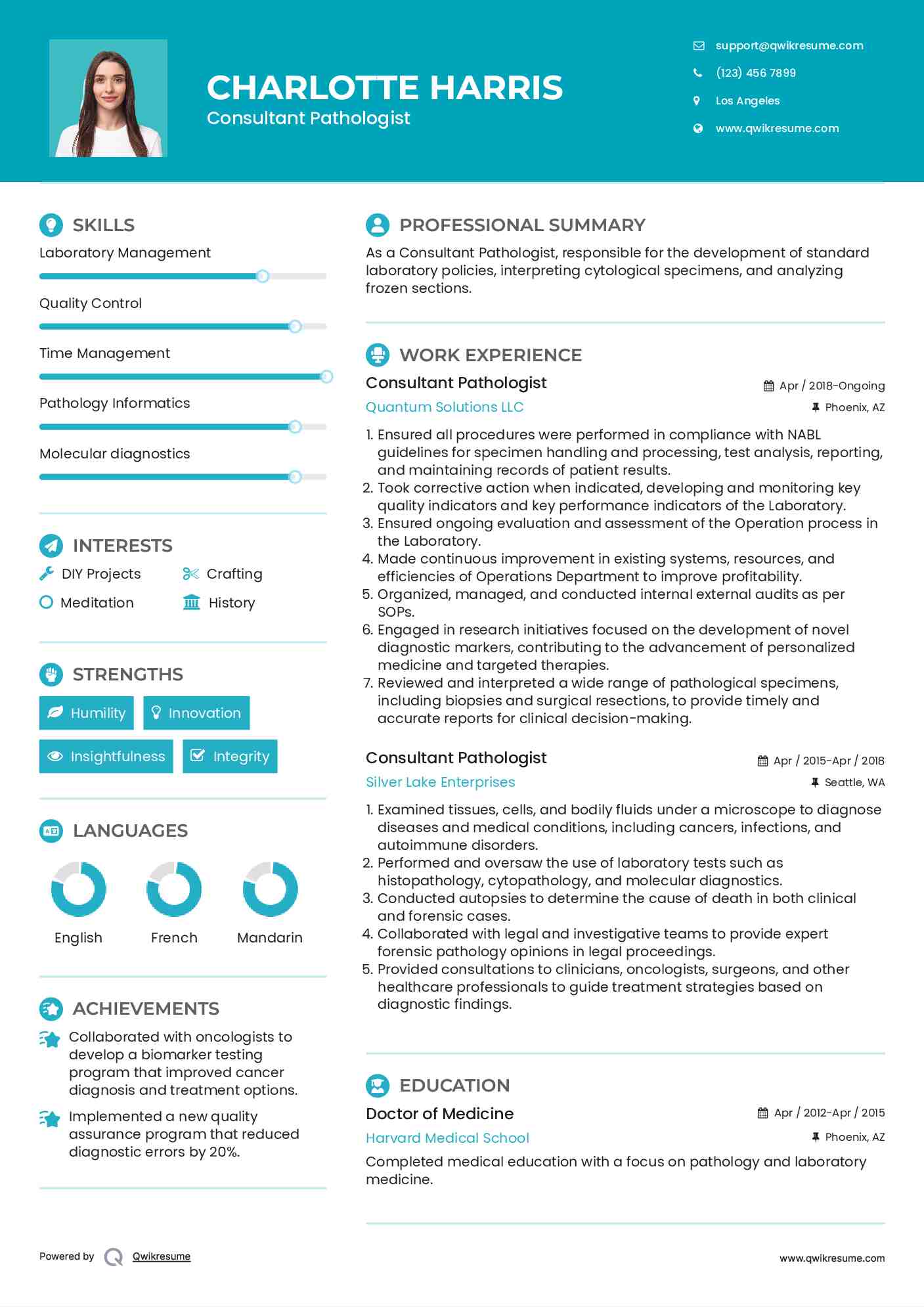 Consultant Pathologist Resume Model