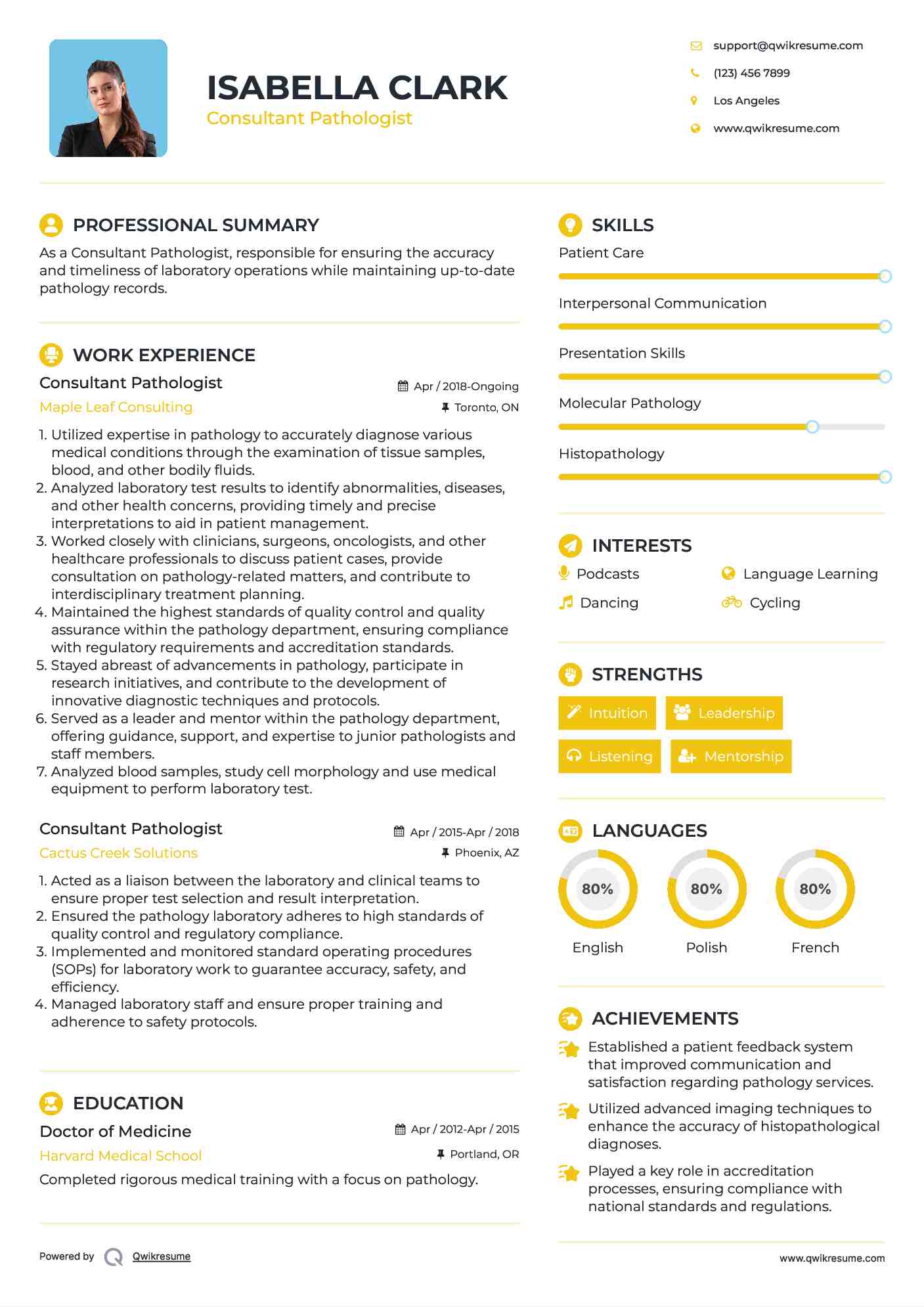 Consultant Pathologist Resume Format