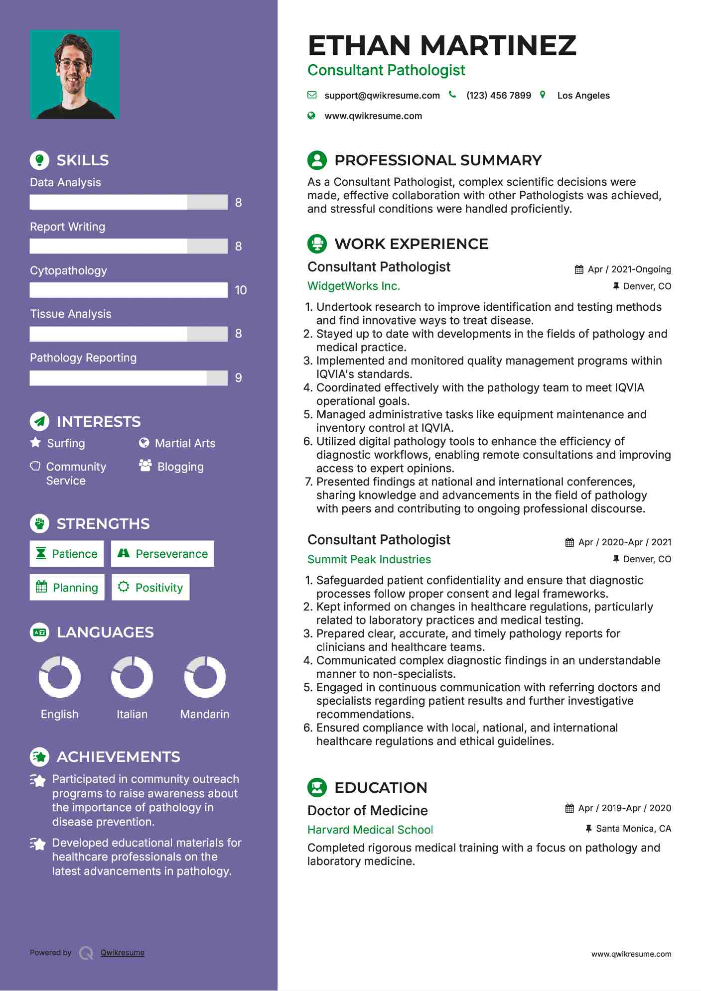 Consultant Pathologist Resume Model