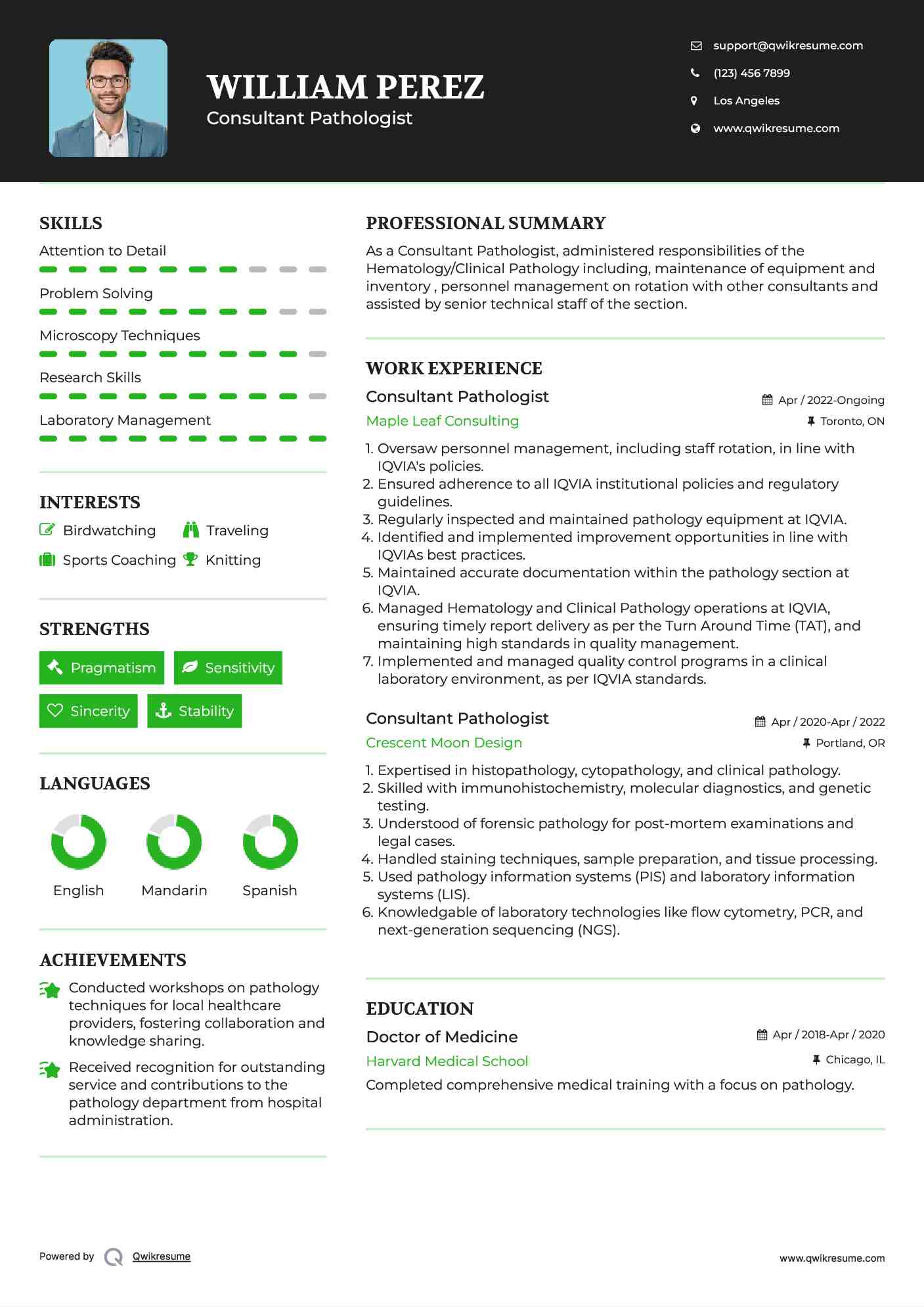 Consultant Pathologist Resume Template