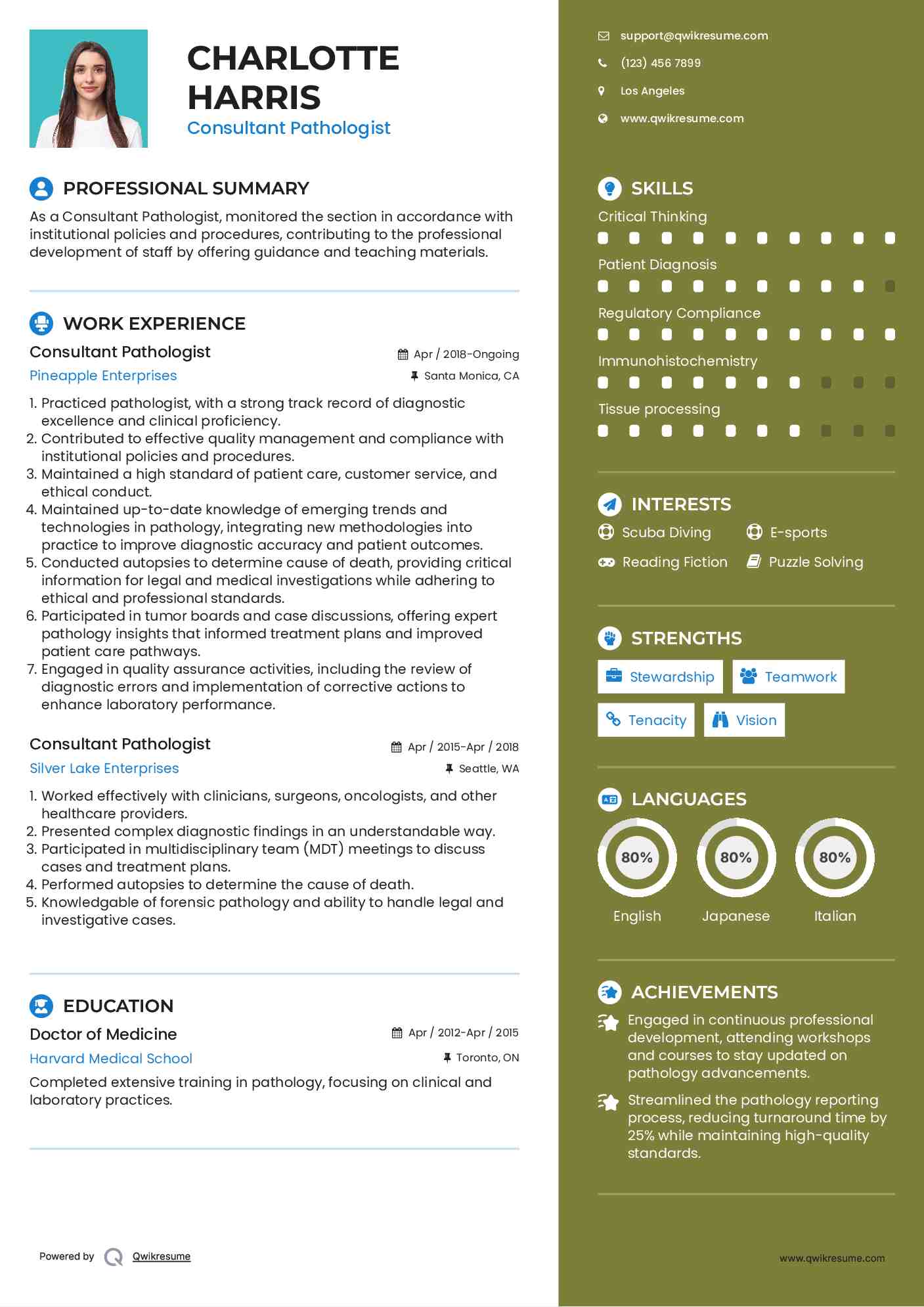 Consultant Pathologist Resume Template