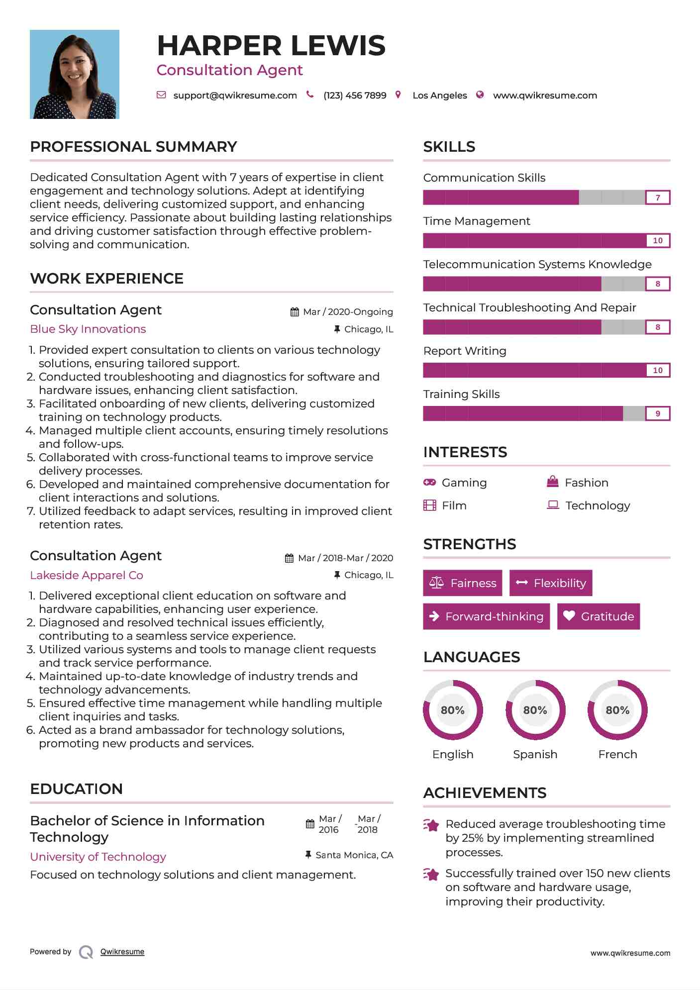 Consultation Agent Resume Template