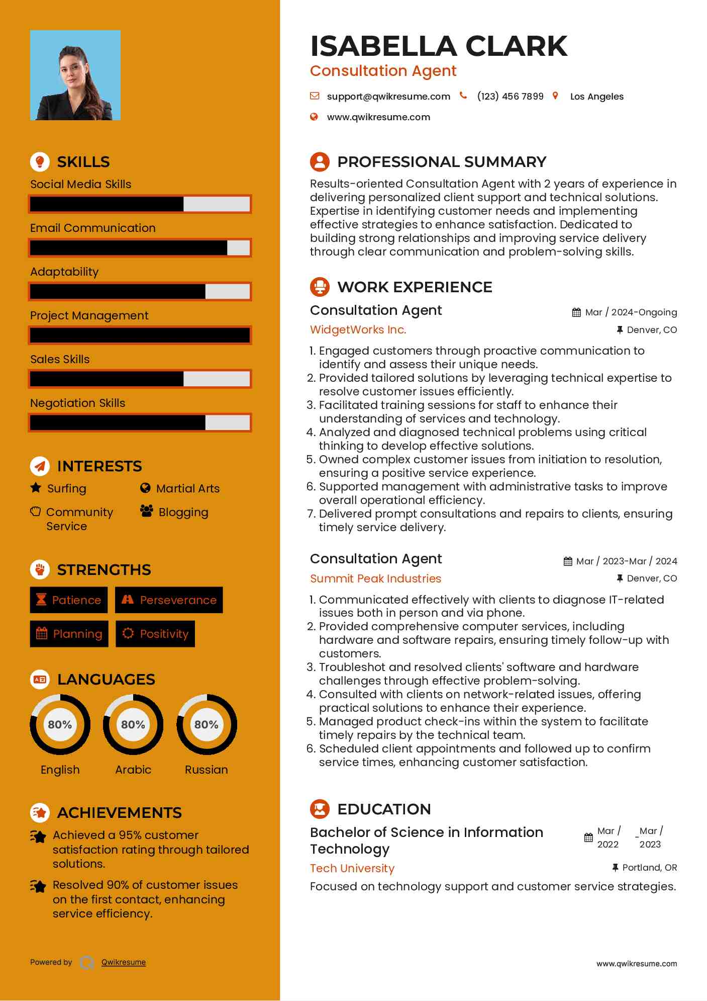 Consultation Agent Resume Format