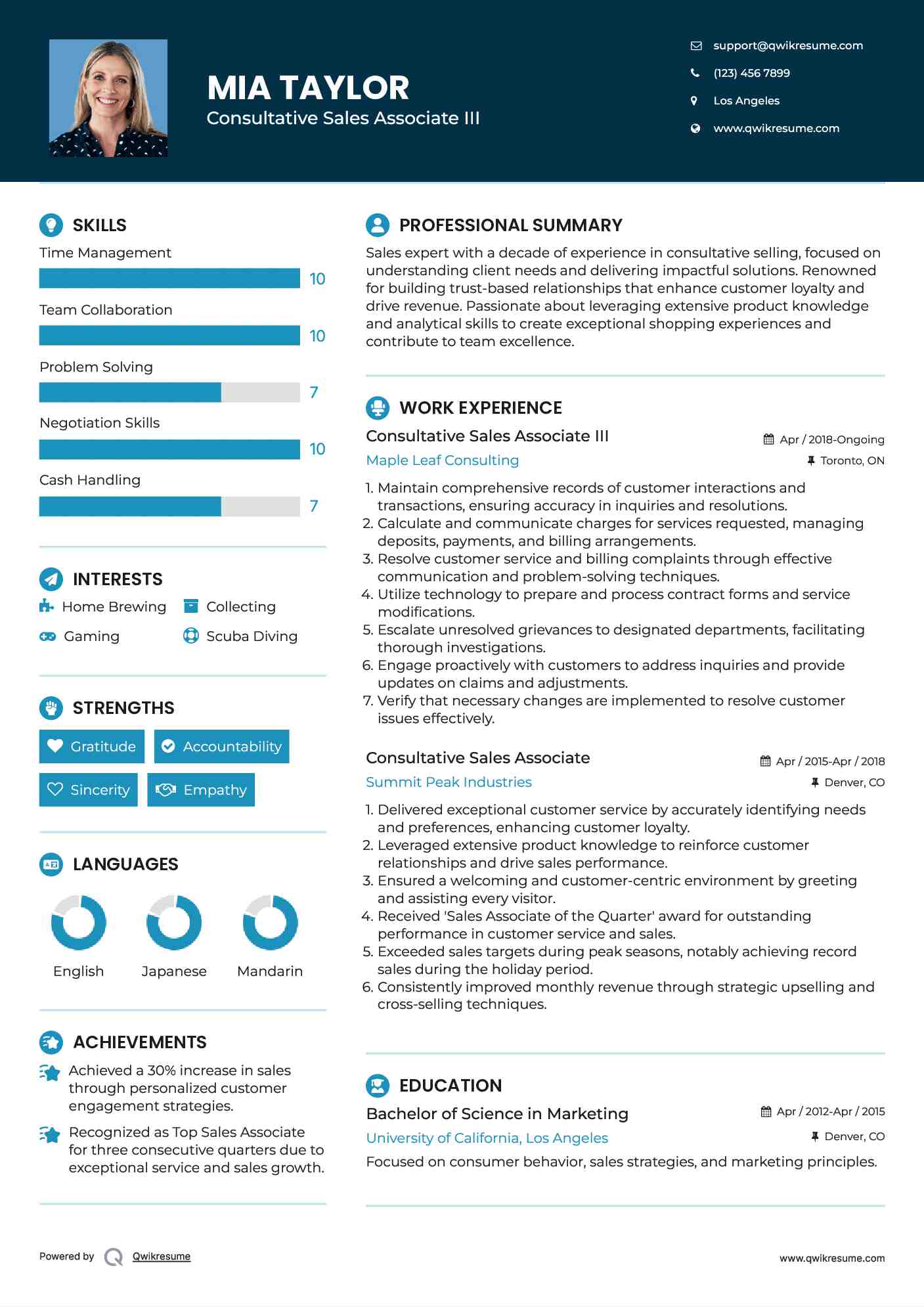 Consultative Sales Associate III Resume Template