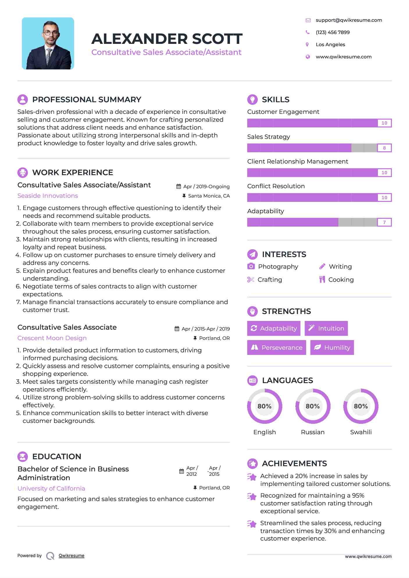 Consultative Sales Associate/Assistant Resume Template