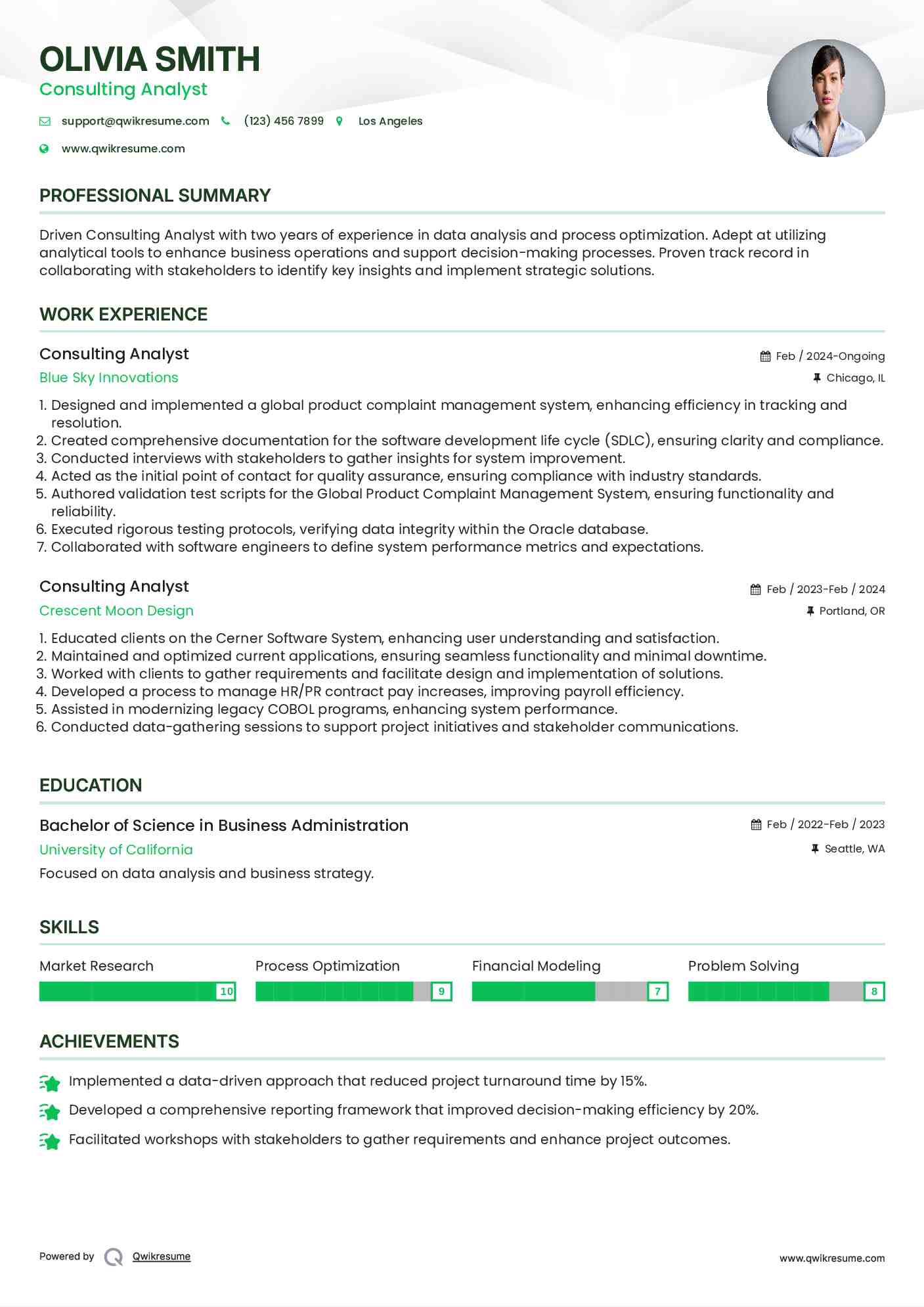 Consulting Analyst Resume Sample