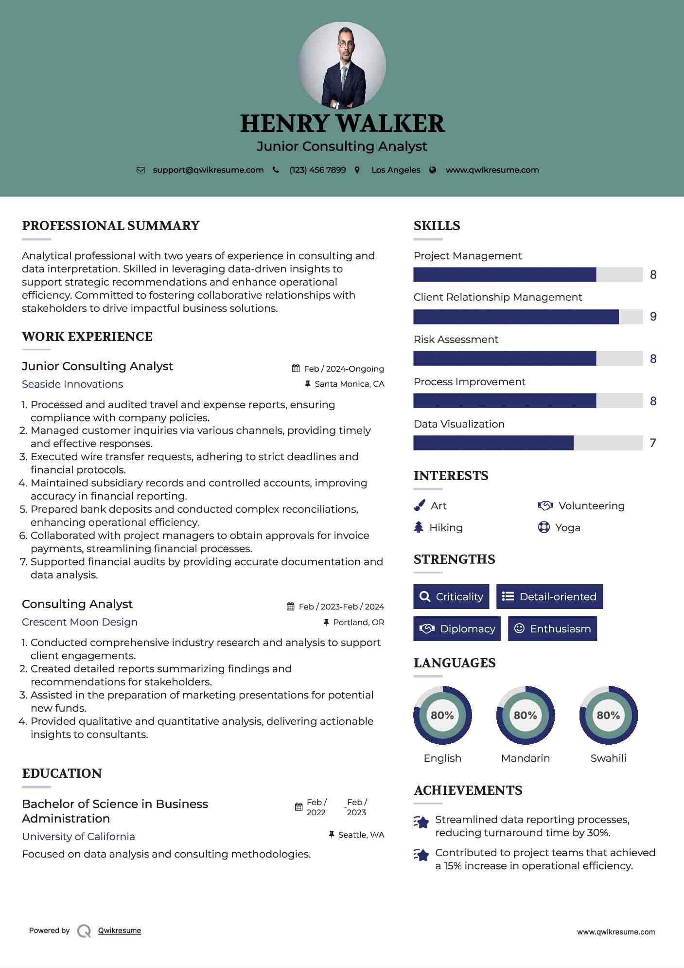 Junior Consulting Analyst Resume Format