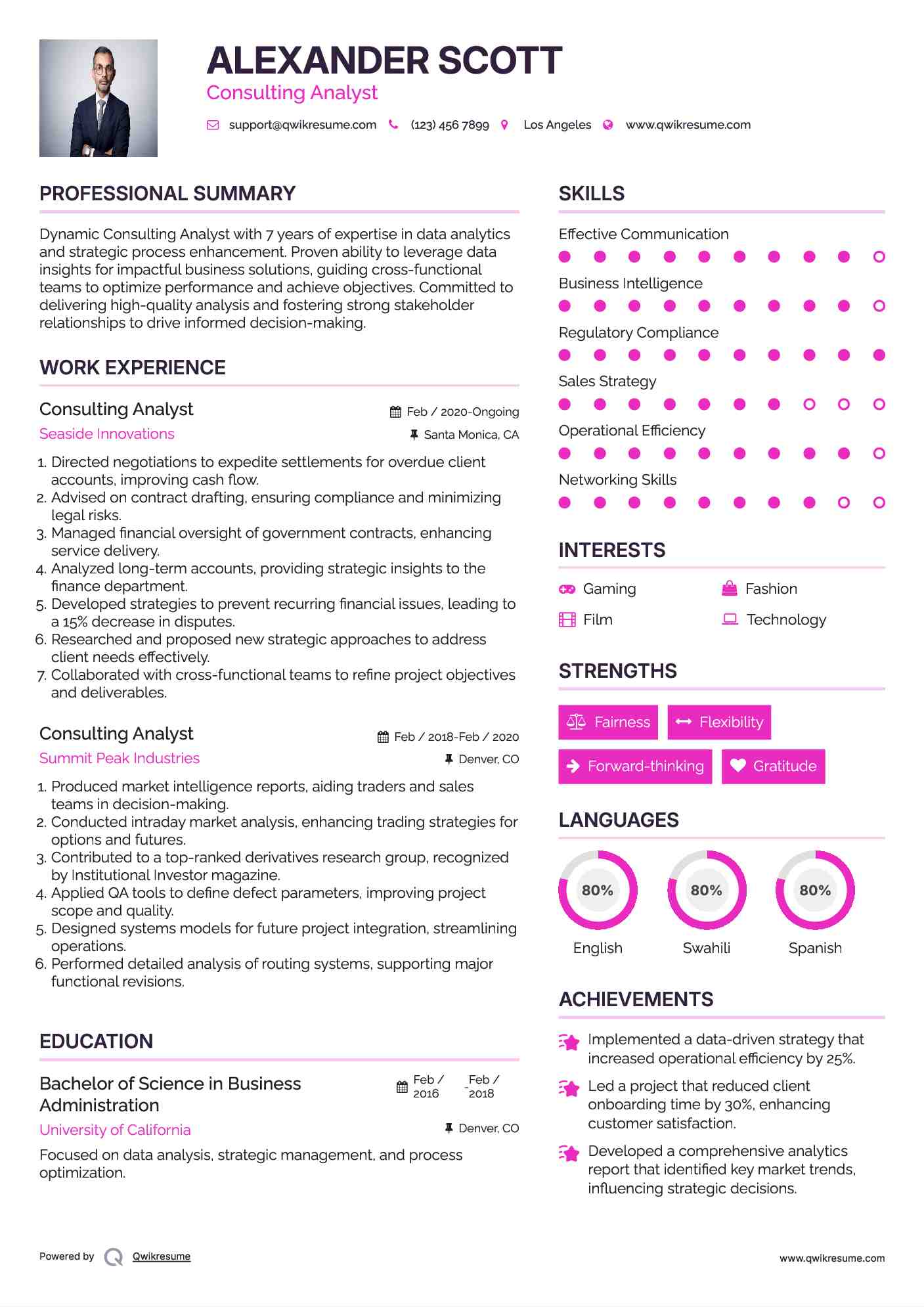 Consulting Analyst Resume Sample