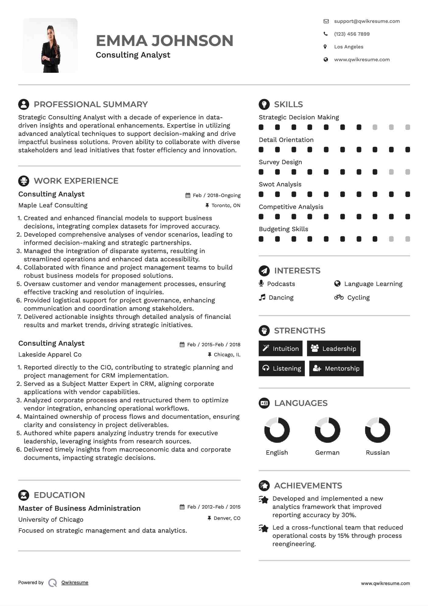 Consulting Analyst Resume Format