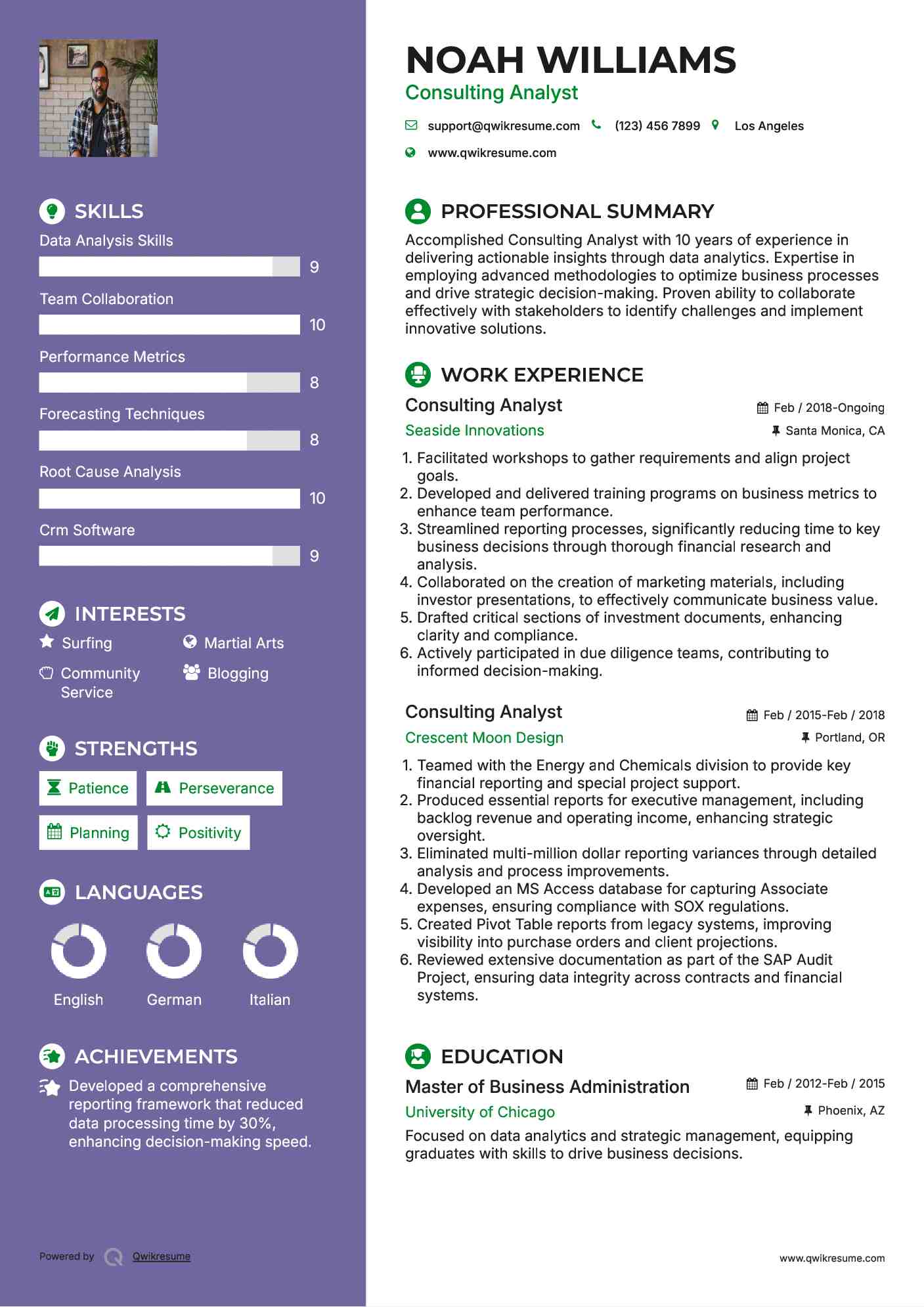 Consulting Analyst Resume Sample