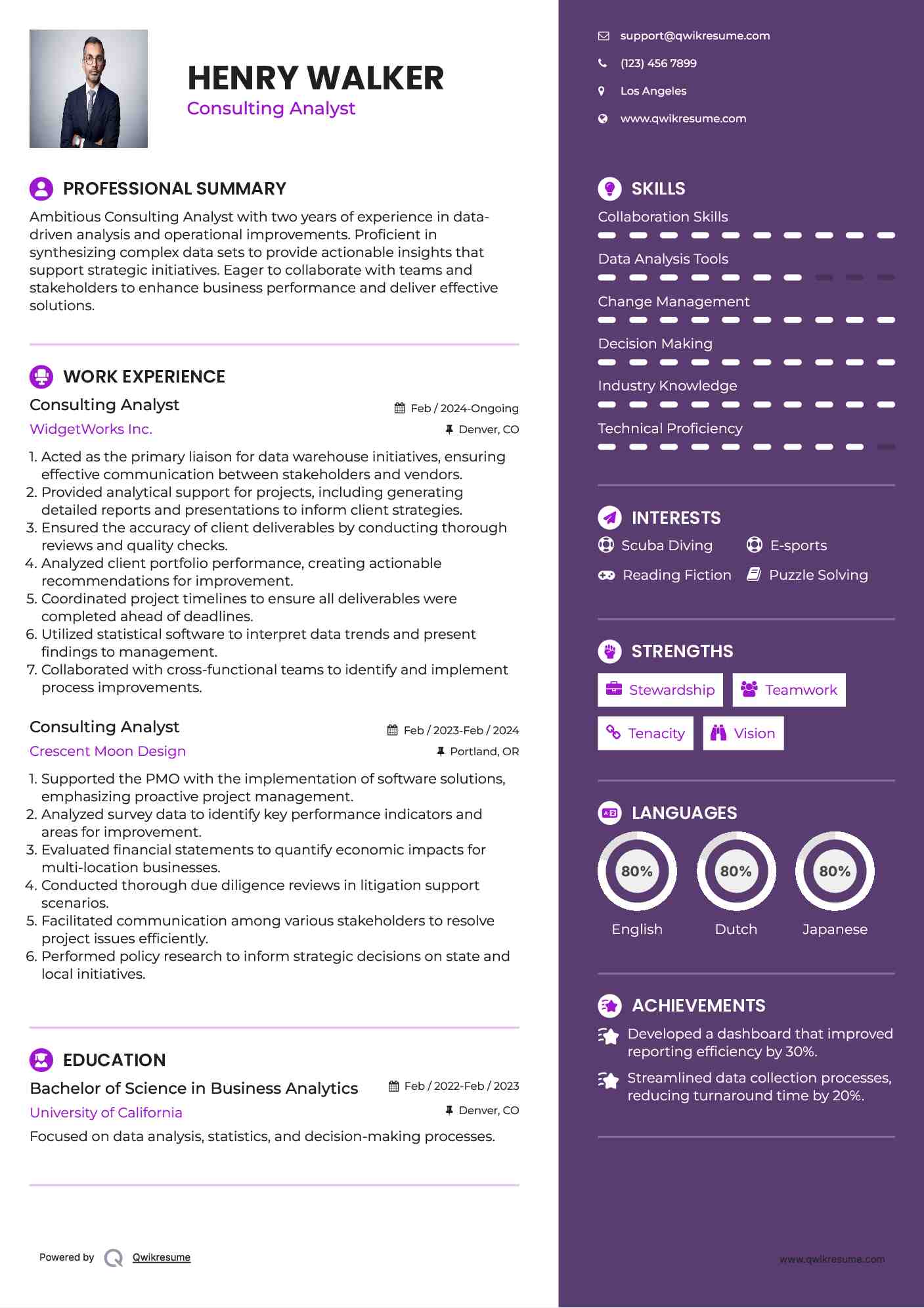 Consulting Analyst Resume Template