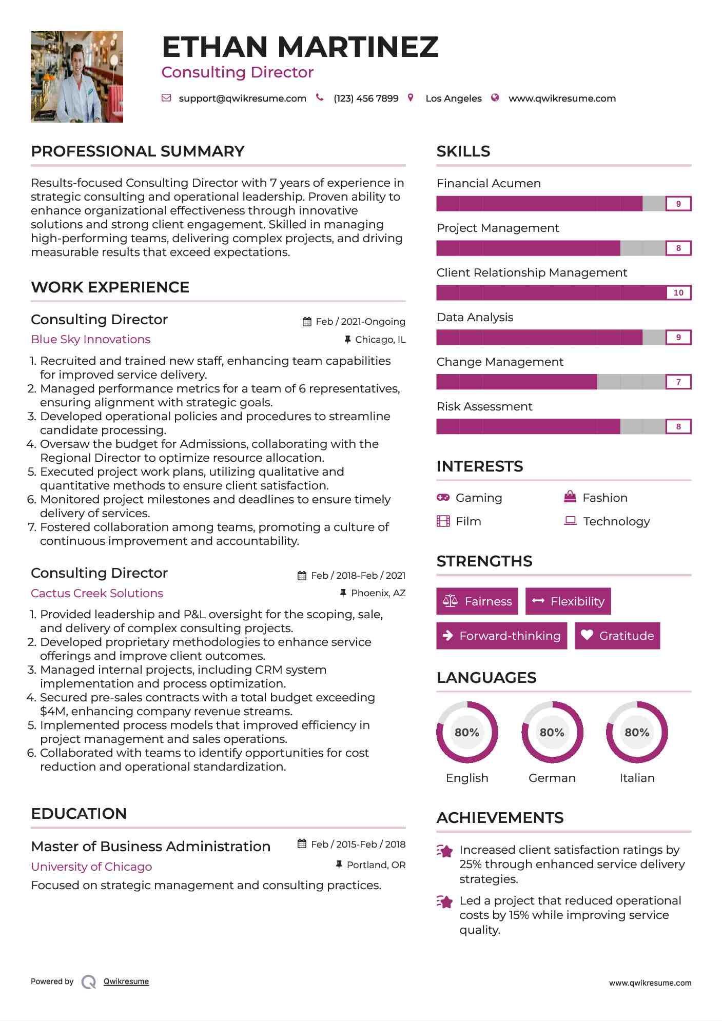 Consulting Director Resume Sample