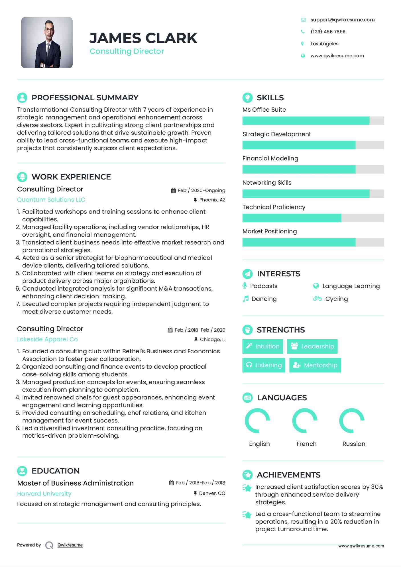 Consulting Director Resume Example