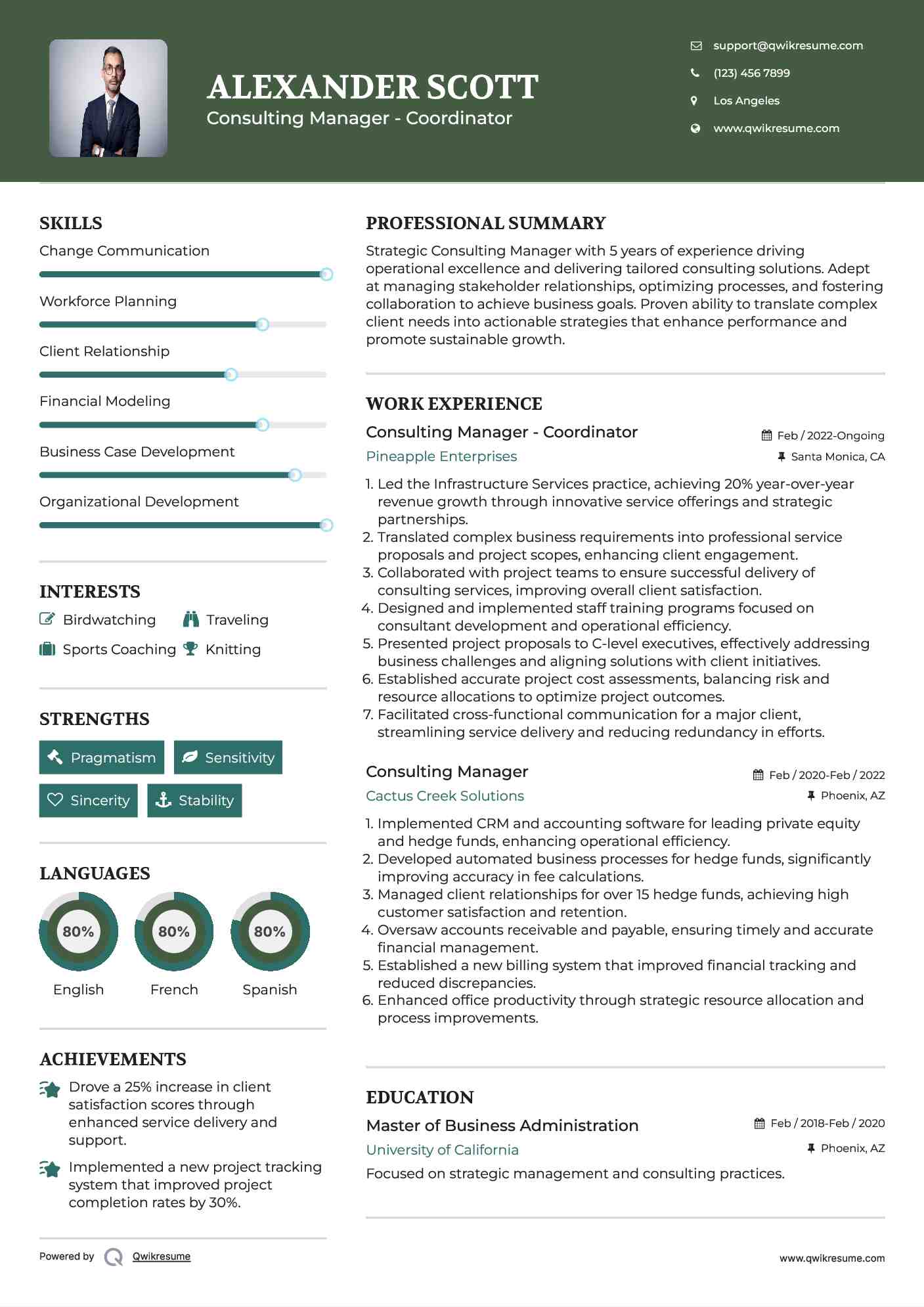 Consulting Manager - Coordinator Resume Format
