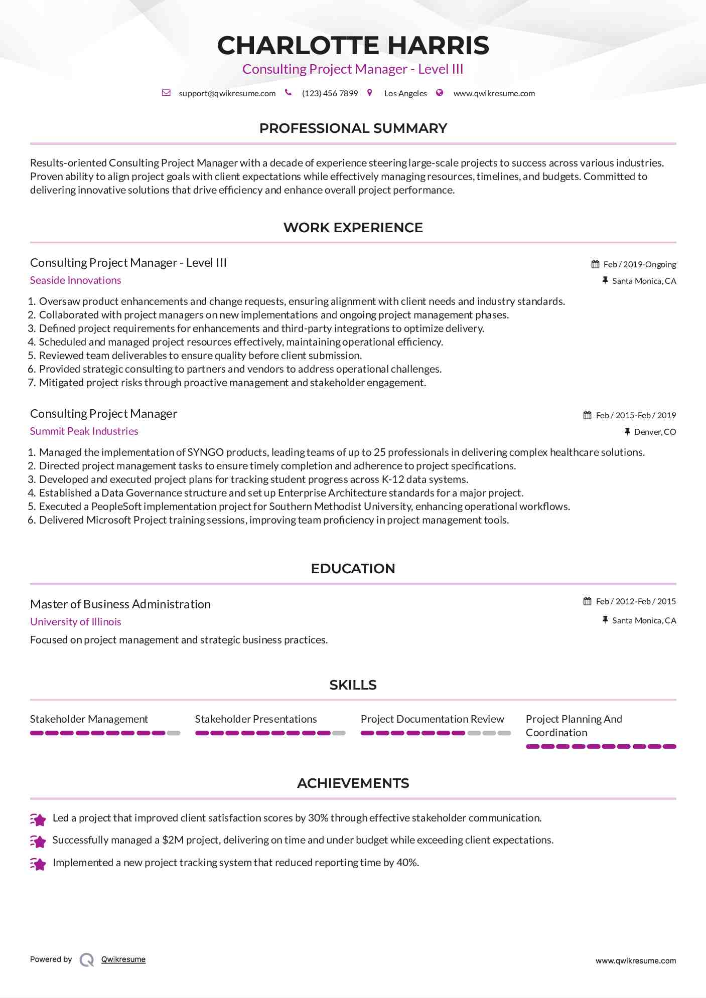 Consulting Project Manager - Level III Resume Format