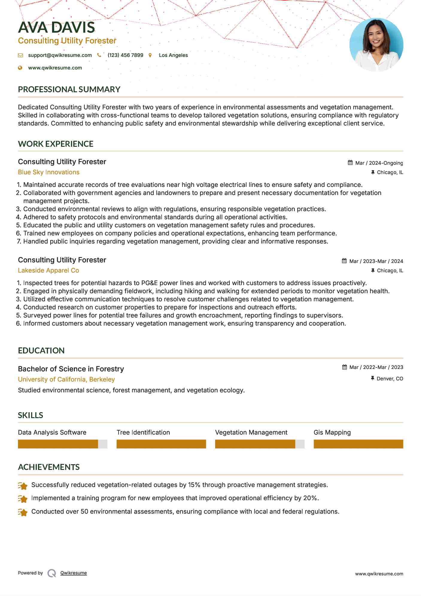 Consulting Utility Forester Resume Template