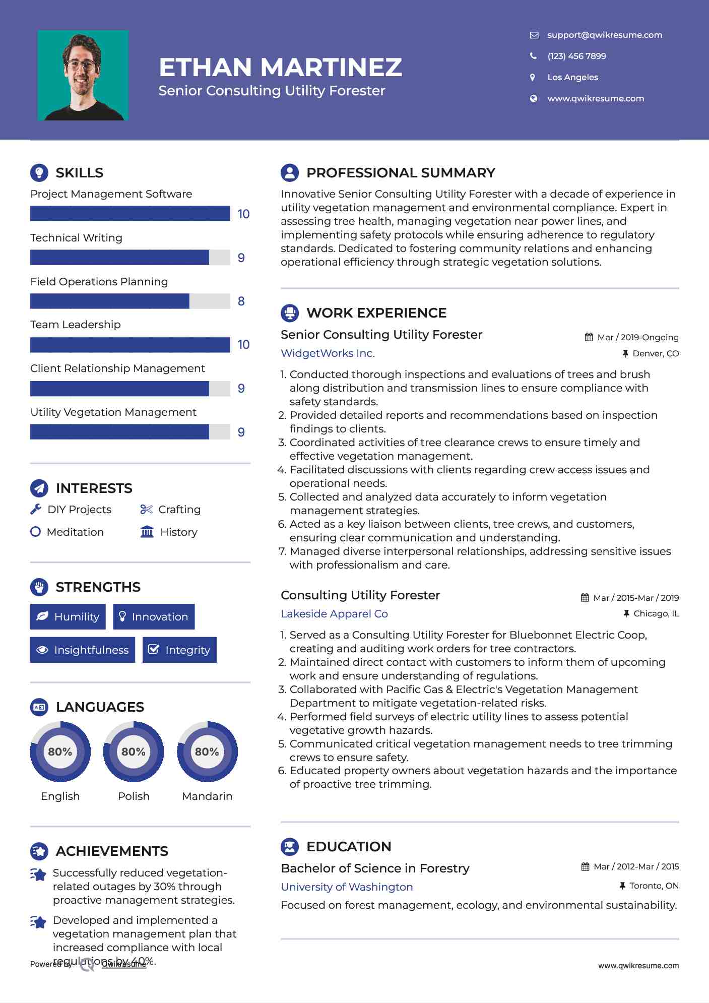 Senior Consulting Utility Forester Resume Format