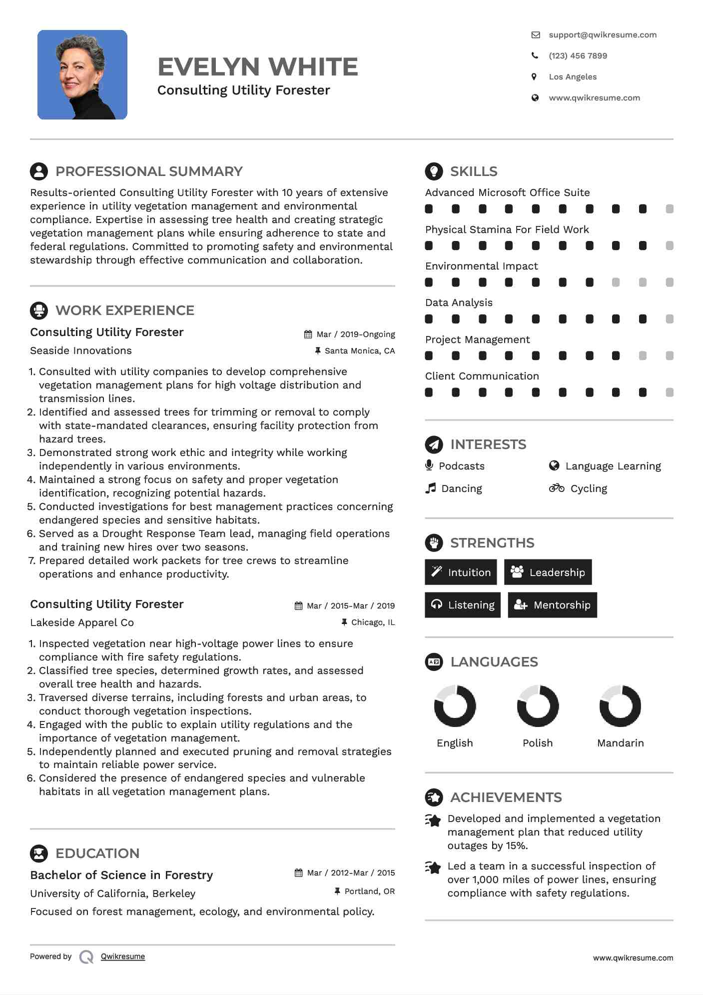 Consulting Utility Forester Resume Template