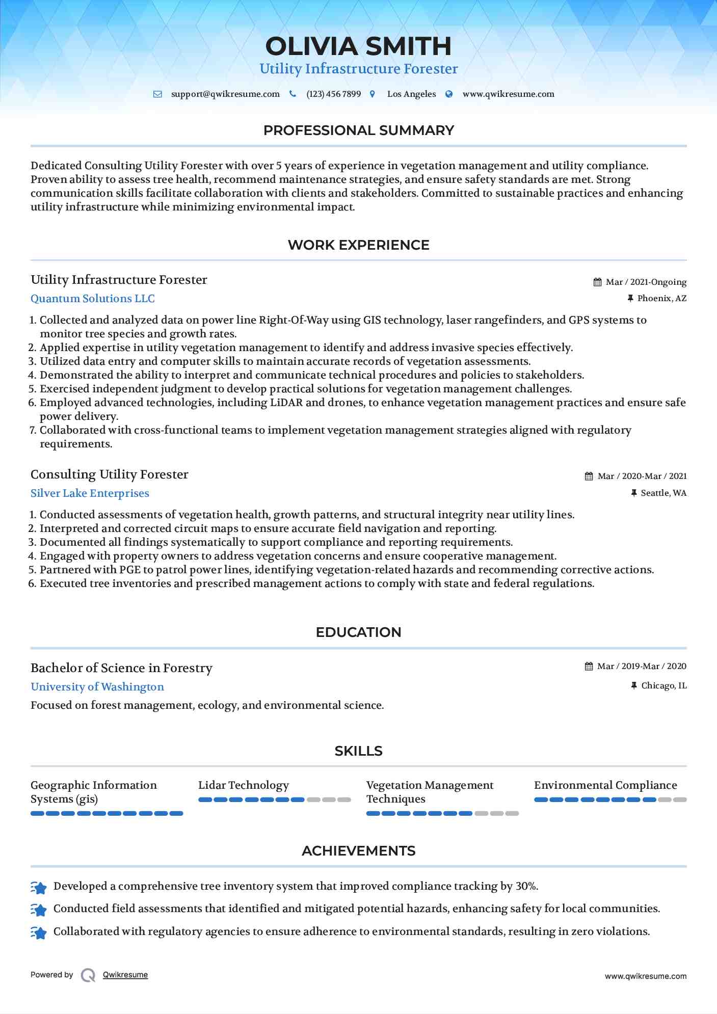 Utility Infrastructure Forester Resume Template