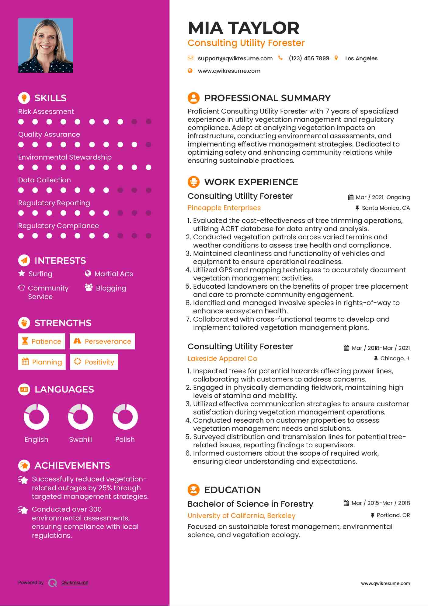 Consulting Utility Forester Resume Template