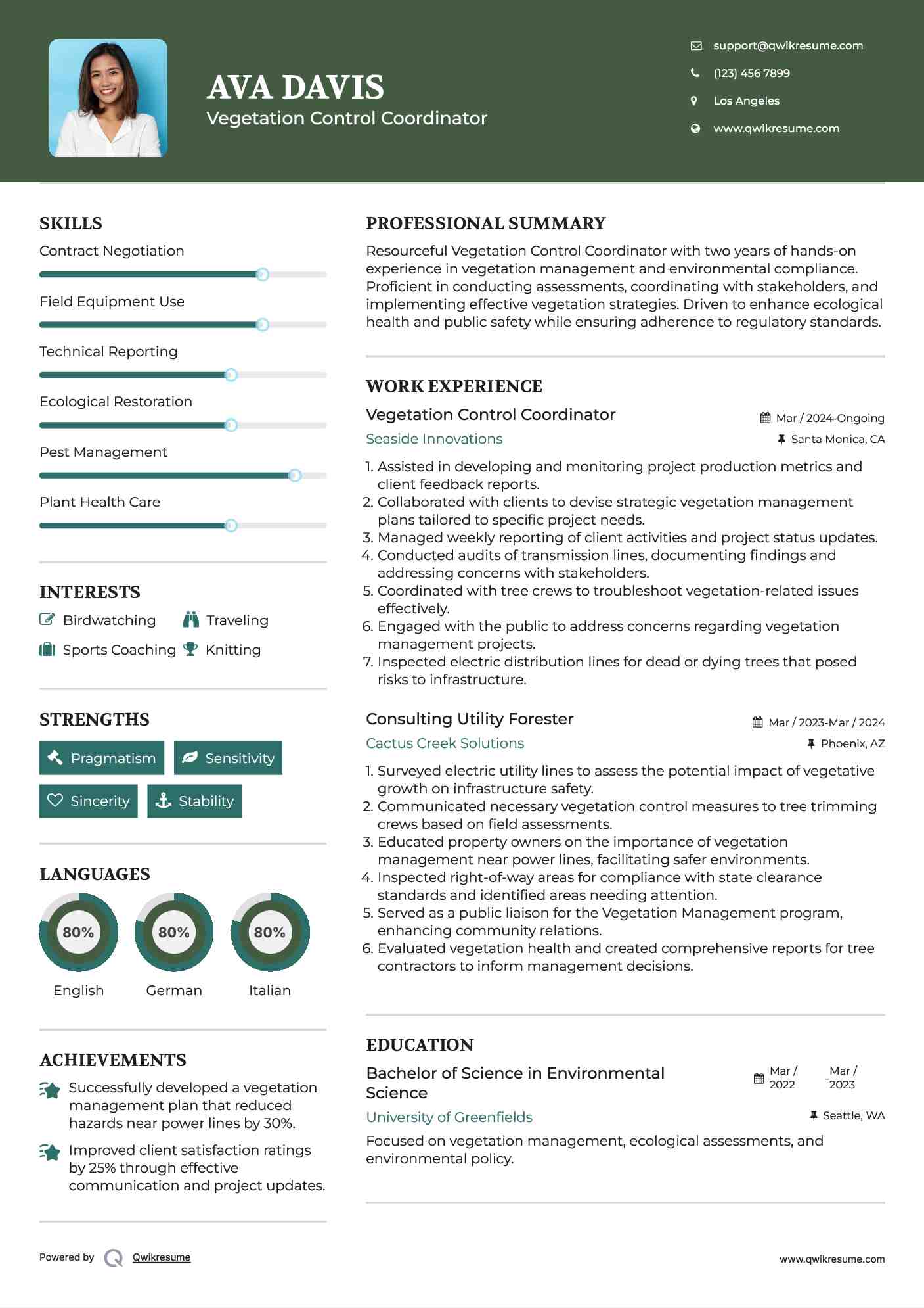 Vegetation Control Coordinator Resume Format