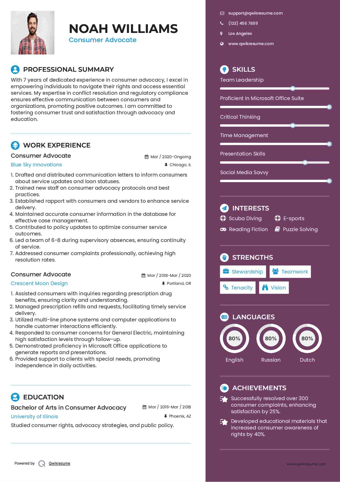 Consumer Advocate Resume Example