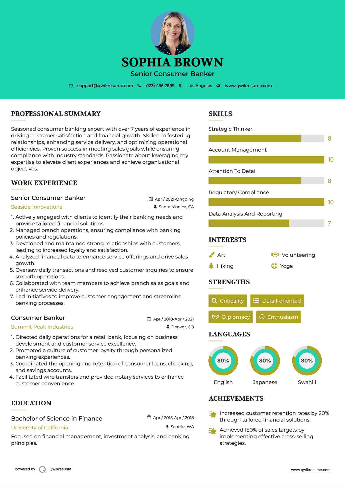 Senior Consumer Banker Resume Format