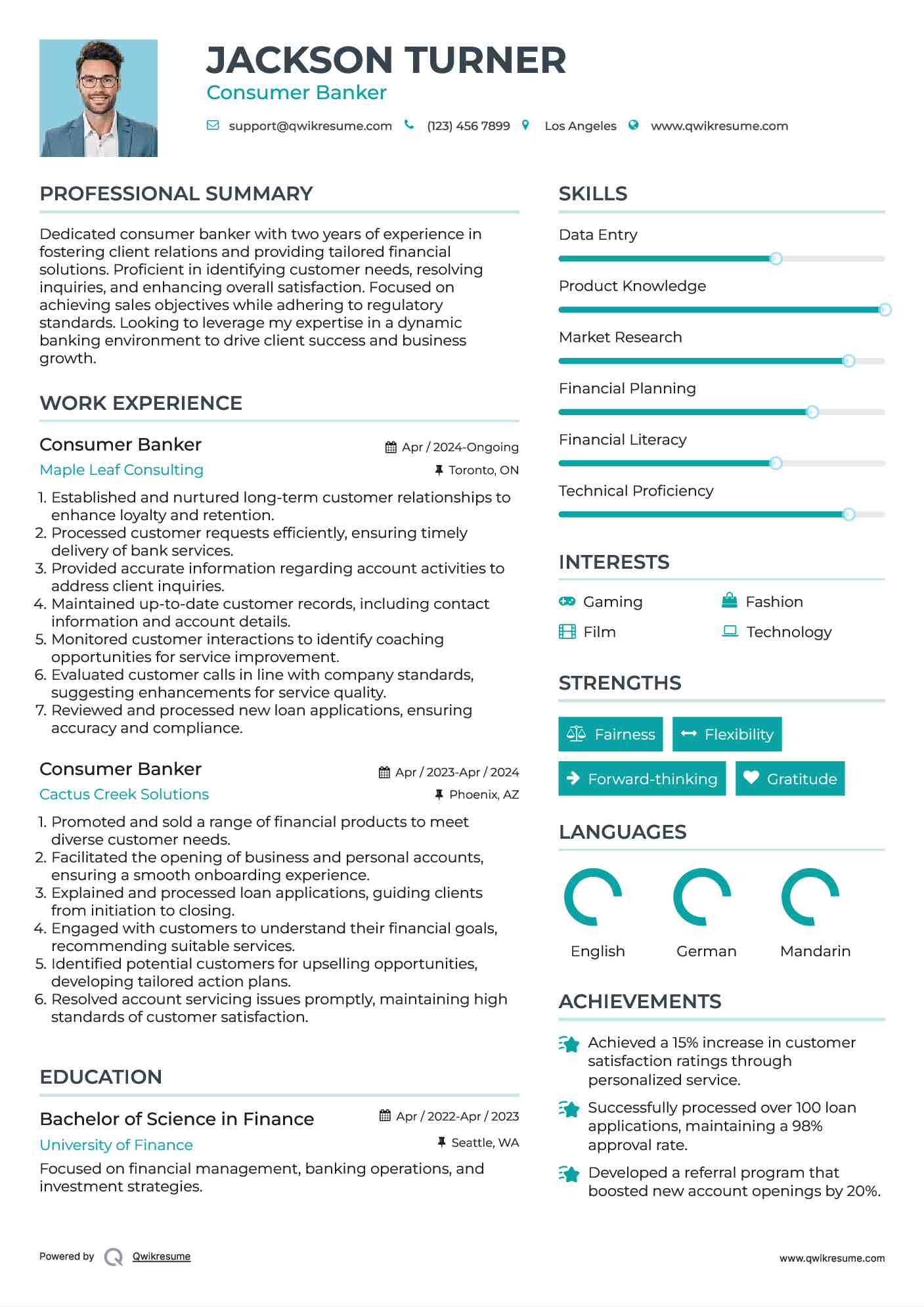 Consumer Banker Resume Model