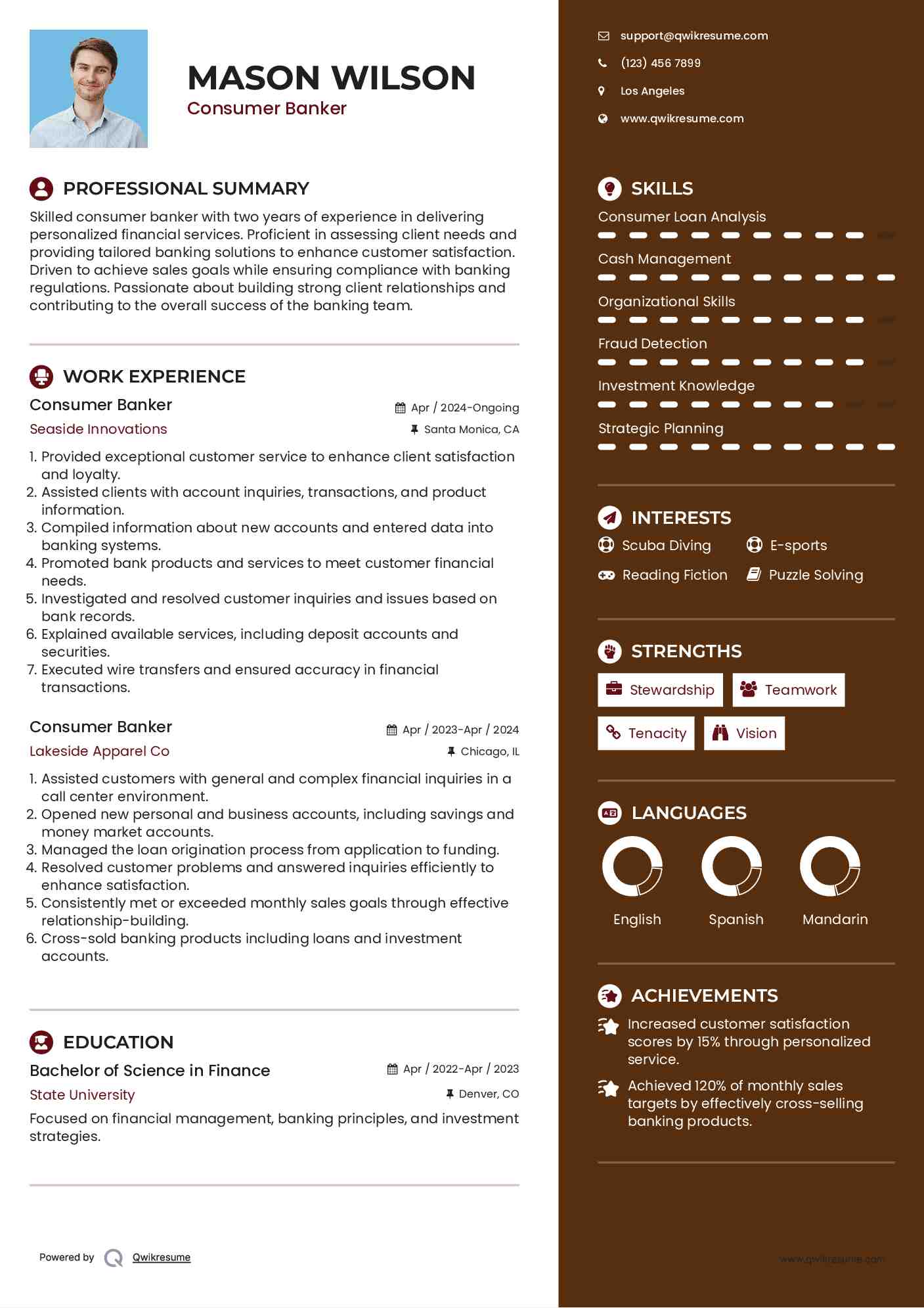 Consumer Banker Resume Model