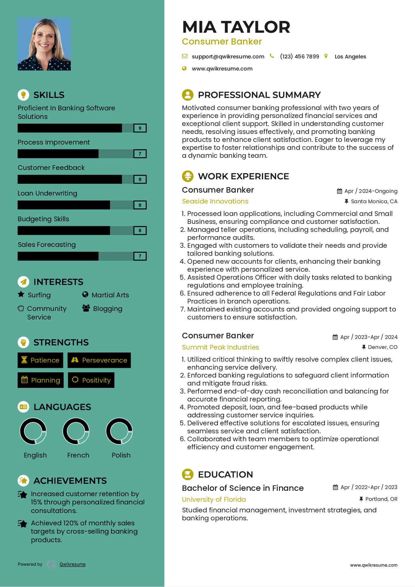Consumer Banker Resume Model