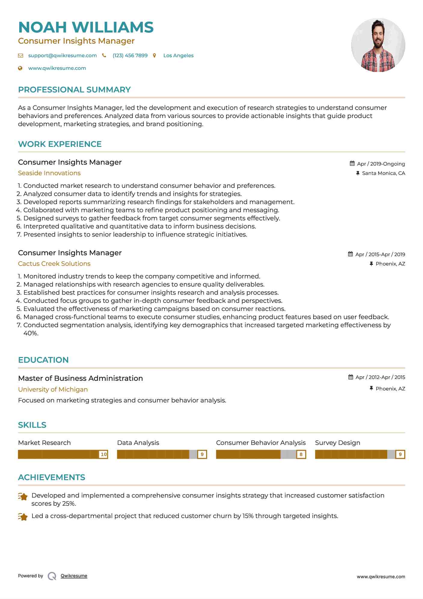 Consumer Insights Manager Resume Model